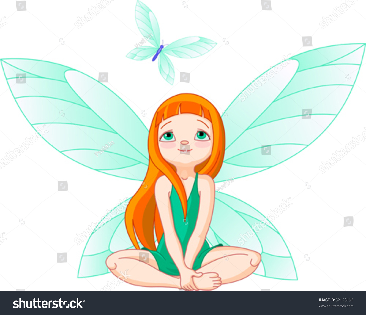 Little Cute Fairy Observes For Flying Butterfly Stock Vector ...