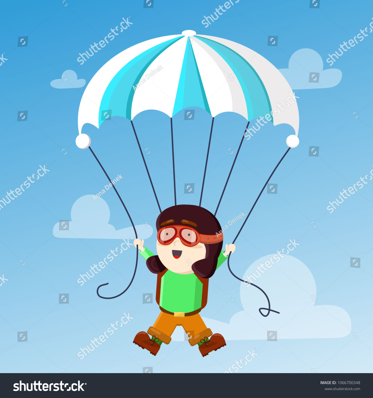 Little Cute Funny Happy Boy Parachutist Stock Vector (Royalty Free ...