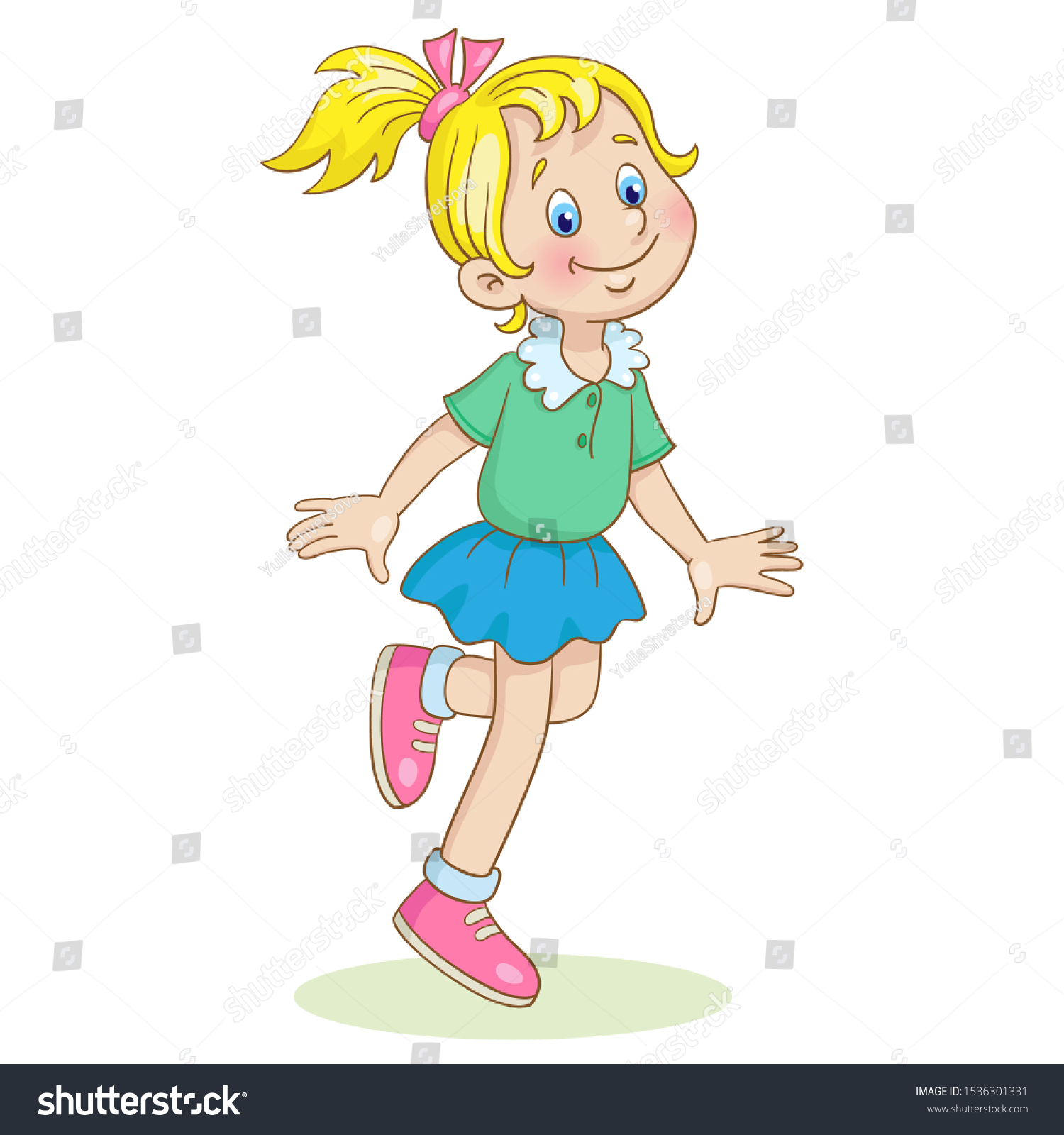 Little Cute Girl Jumping On One Stock Vector Royalty Free 1536301331