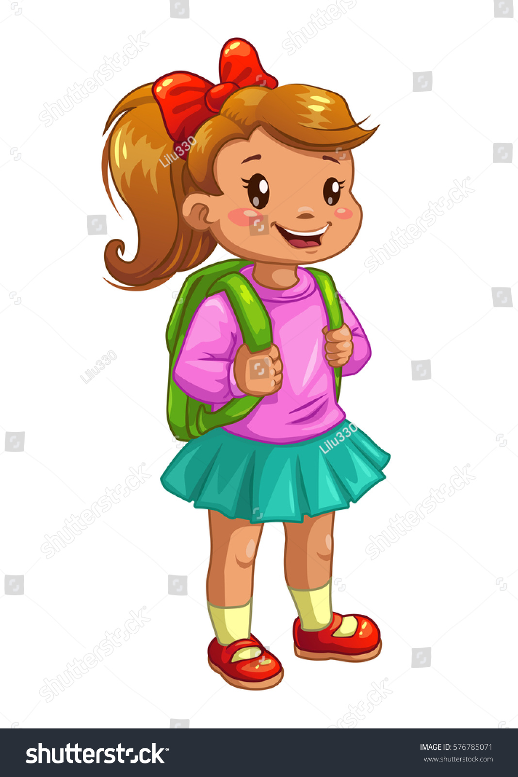 Little Cute Girl Knapsack Vector Icon Stock Vector (Royalty Free) 576785071