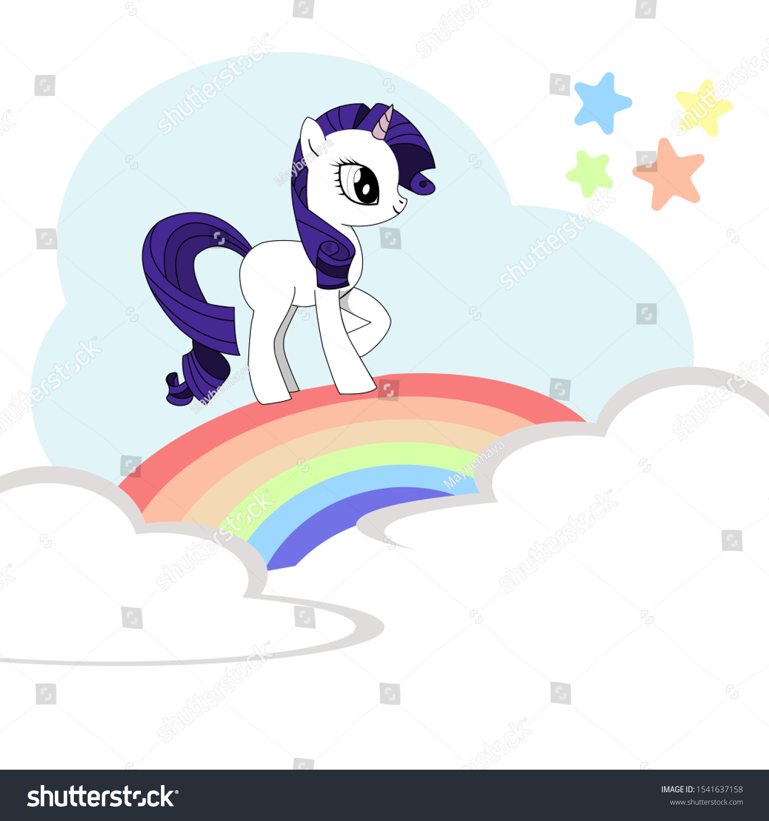 SVG of Little cute hand drawn cartoon character pony unicorn isolated on the rainbow with white background. my little pony friendship svg