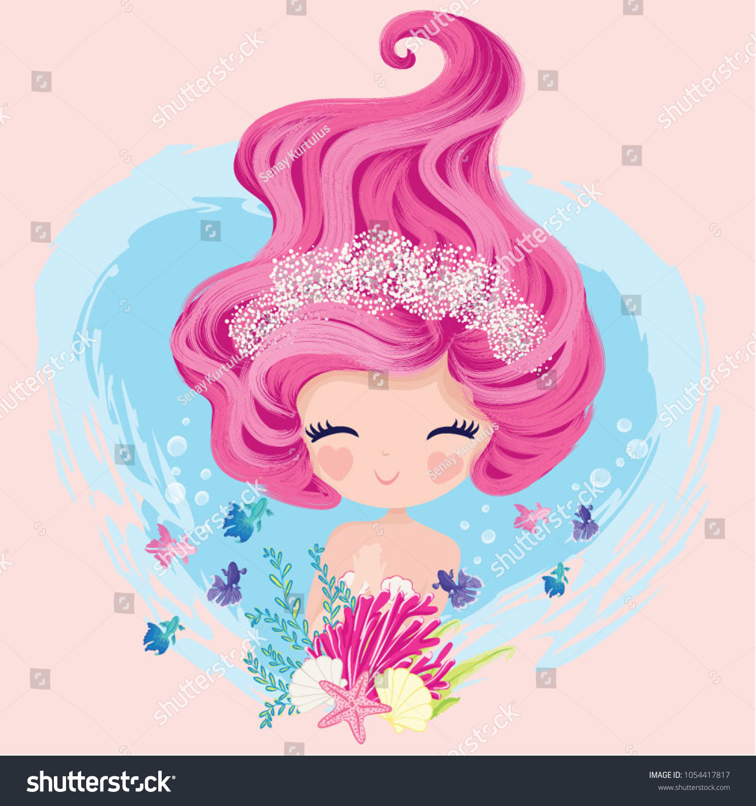 Little Cute Mermaid Fishes Seashells Book Stock Vector (Royalty Free ...