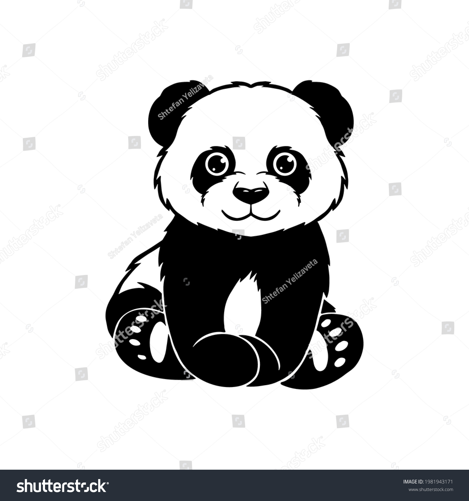 SVG of Little cute panda sitting. File for printing and cutting. Vector panda illustration in black and white color svg