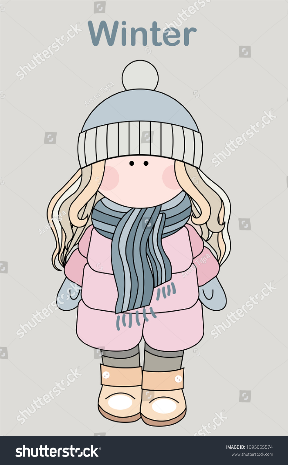 SVG of Little doll in winter vectot illustration svg