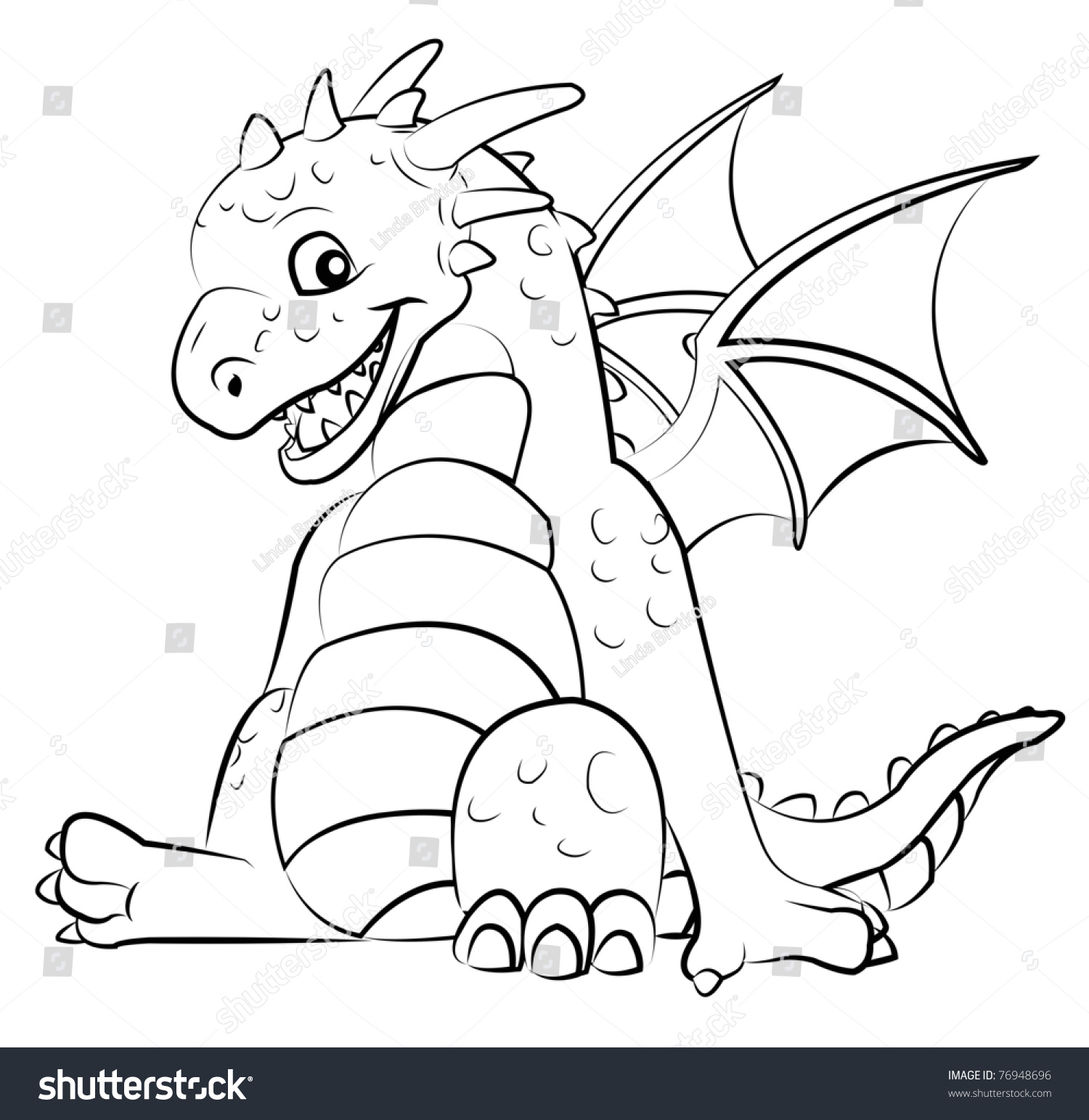 Cute Cartoon Dragon Black White Vector Stock Vector Royalty Free ...