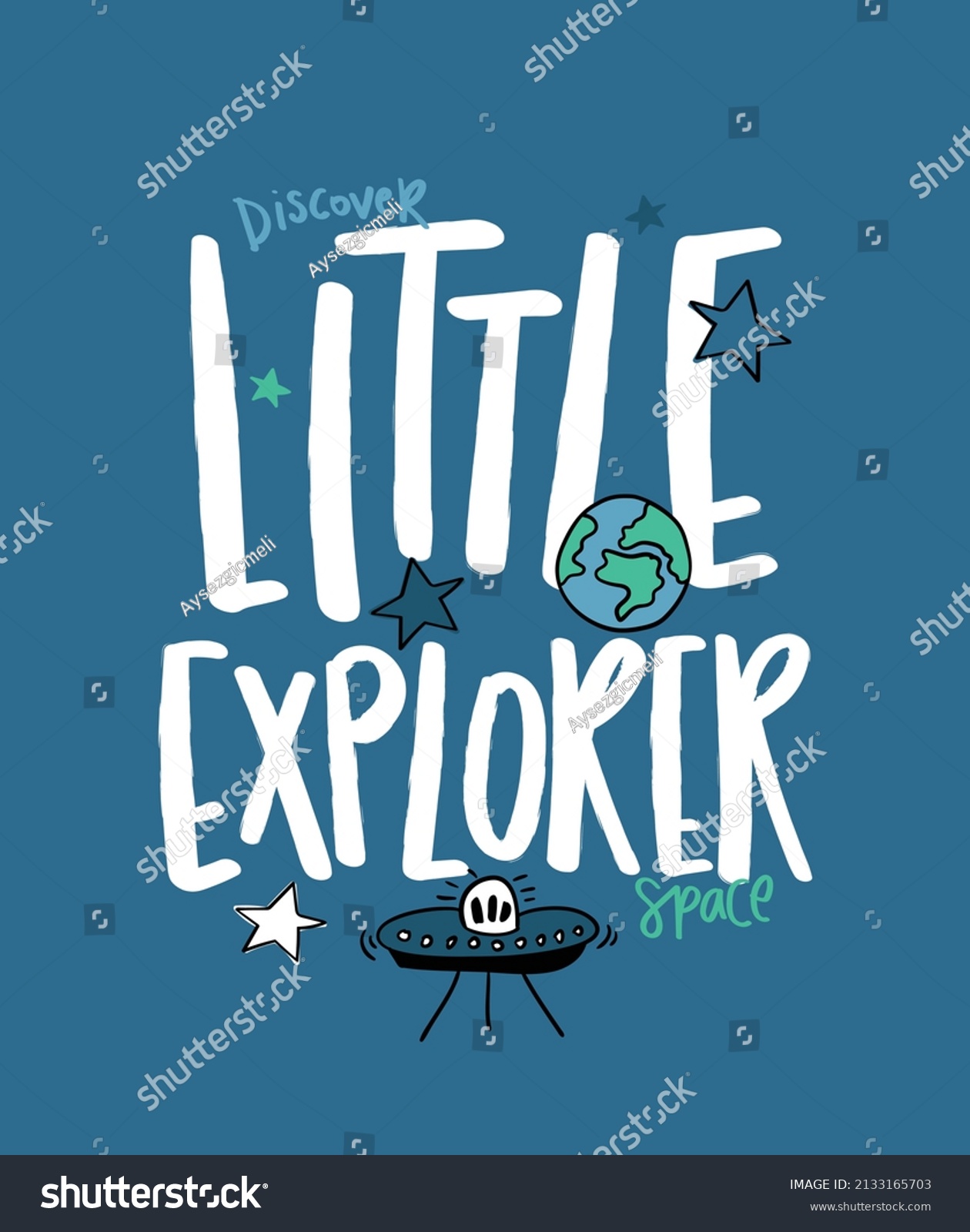 Little Explorer Slogan Text Spaceship Stars Stock Vector (Royalty Free ...