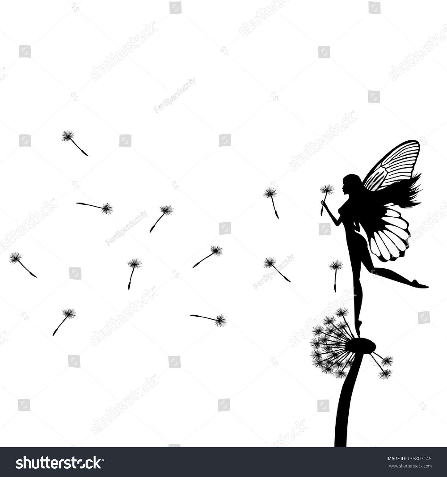 Little Fairy Dancing On A Dandelion Stock Vector Illustration 136807145 ...