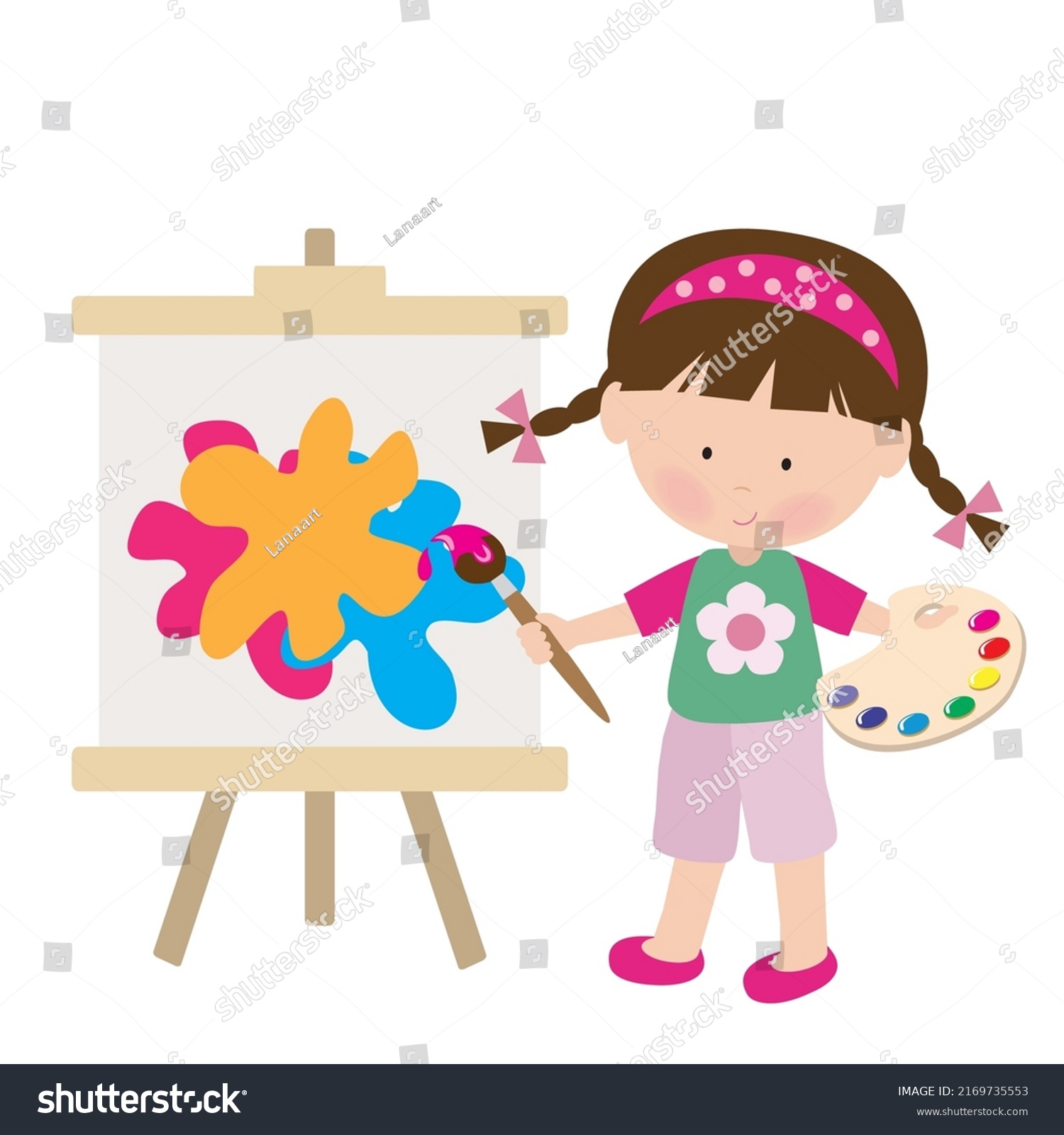 Little Girl Artist Vector Cartoon Illustration Stock Vector (royalty 