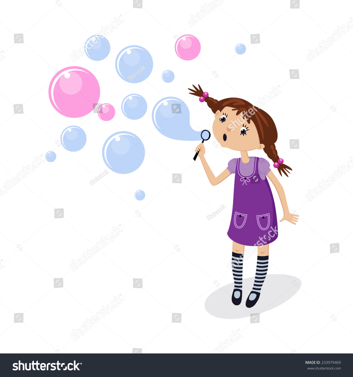 Little Girl Blowing Soap Bubbles Stock Vector 233979469 - Shutterstock