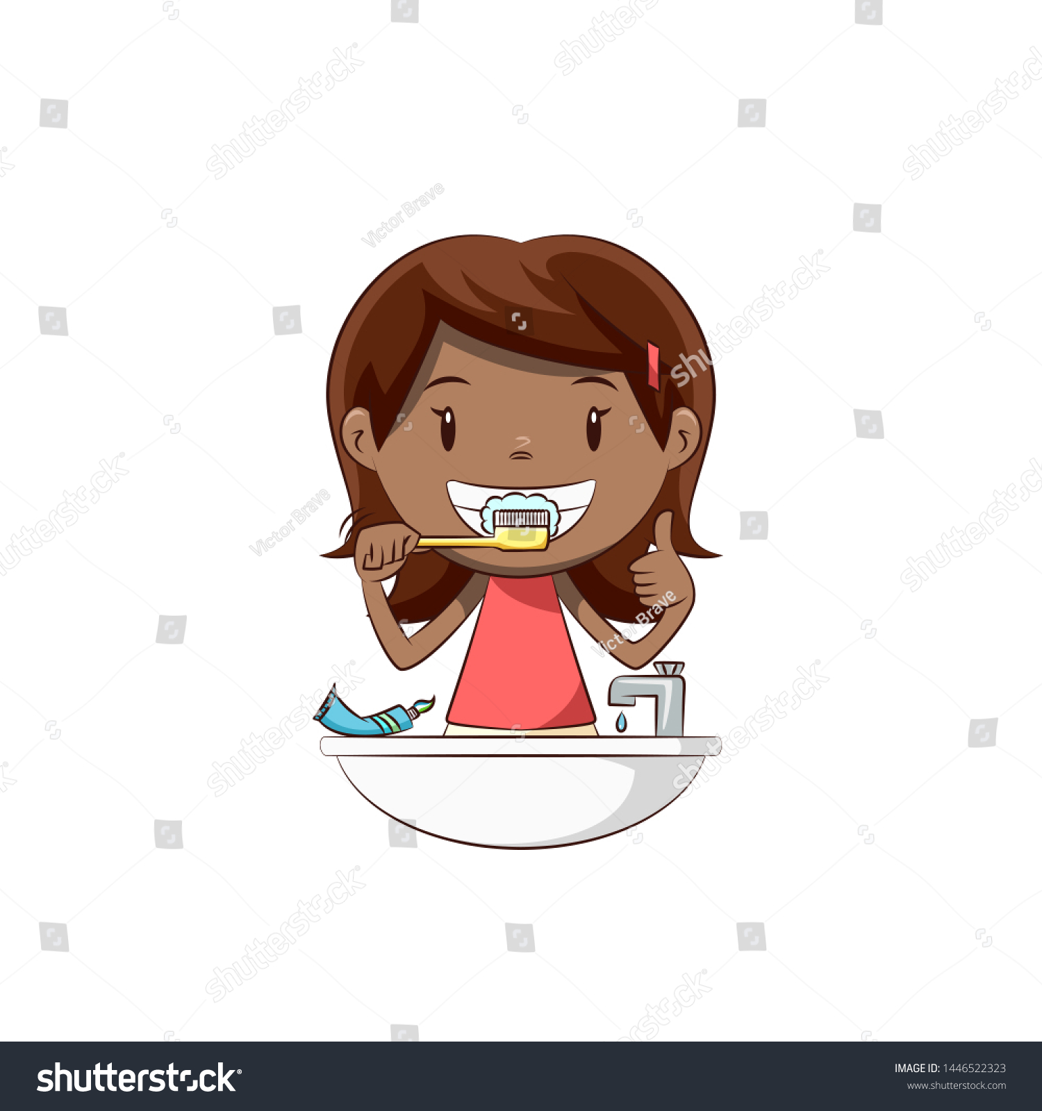 Little Girl Brushing Her Teeth Happy Stock Vector (Royalty Free ...