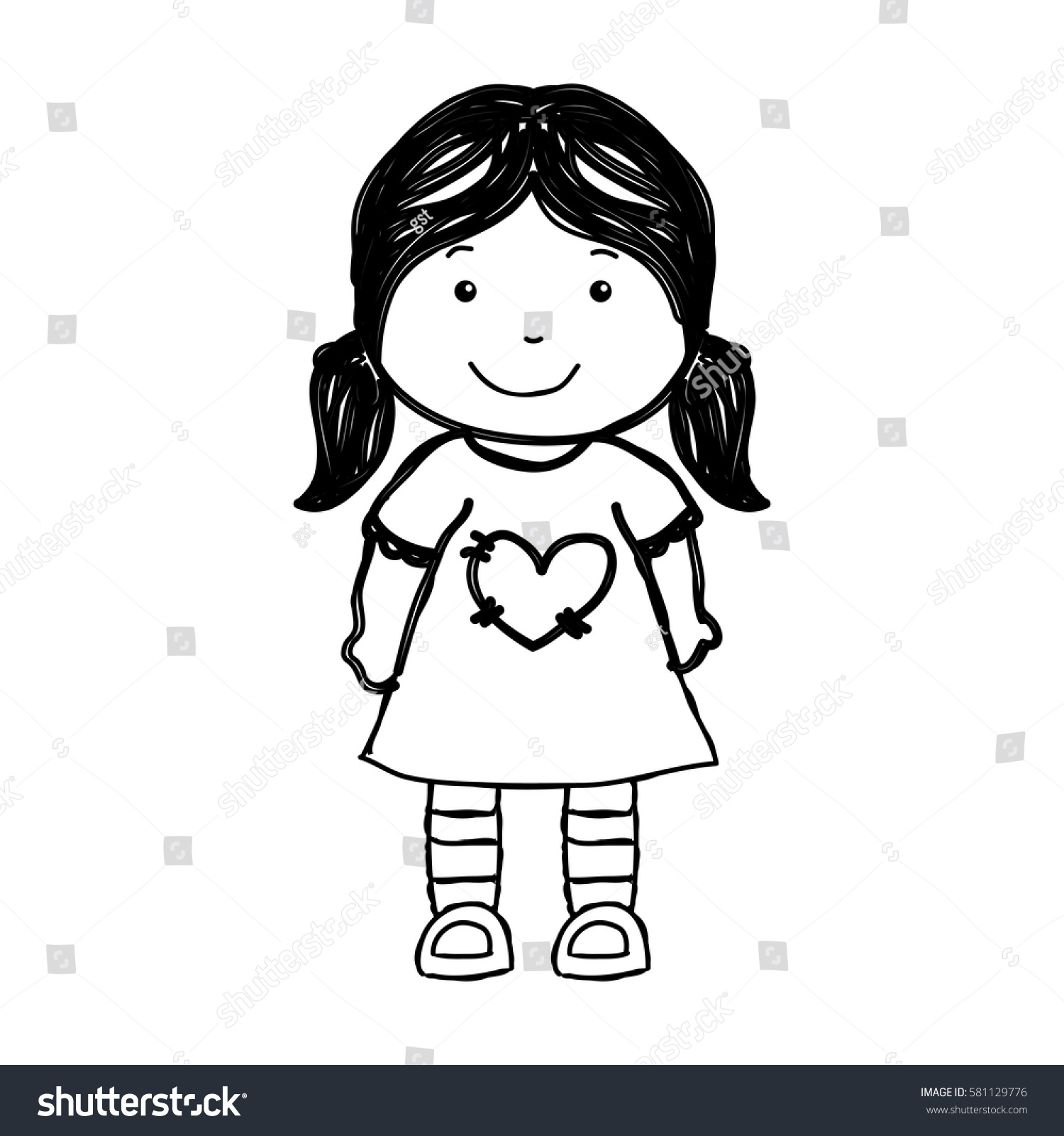 Little Girl Drawing Isolated Icon Stock Vektorgrafik