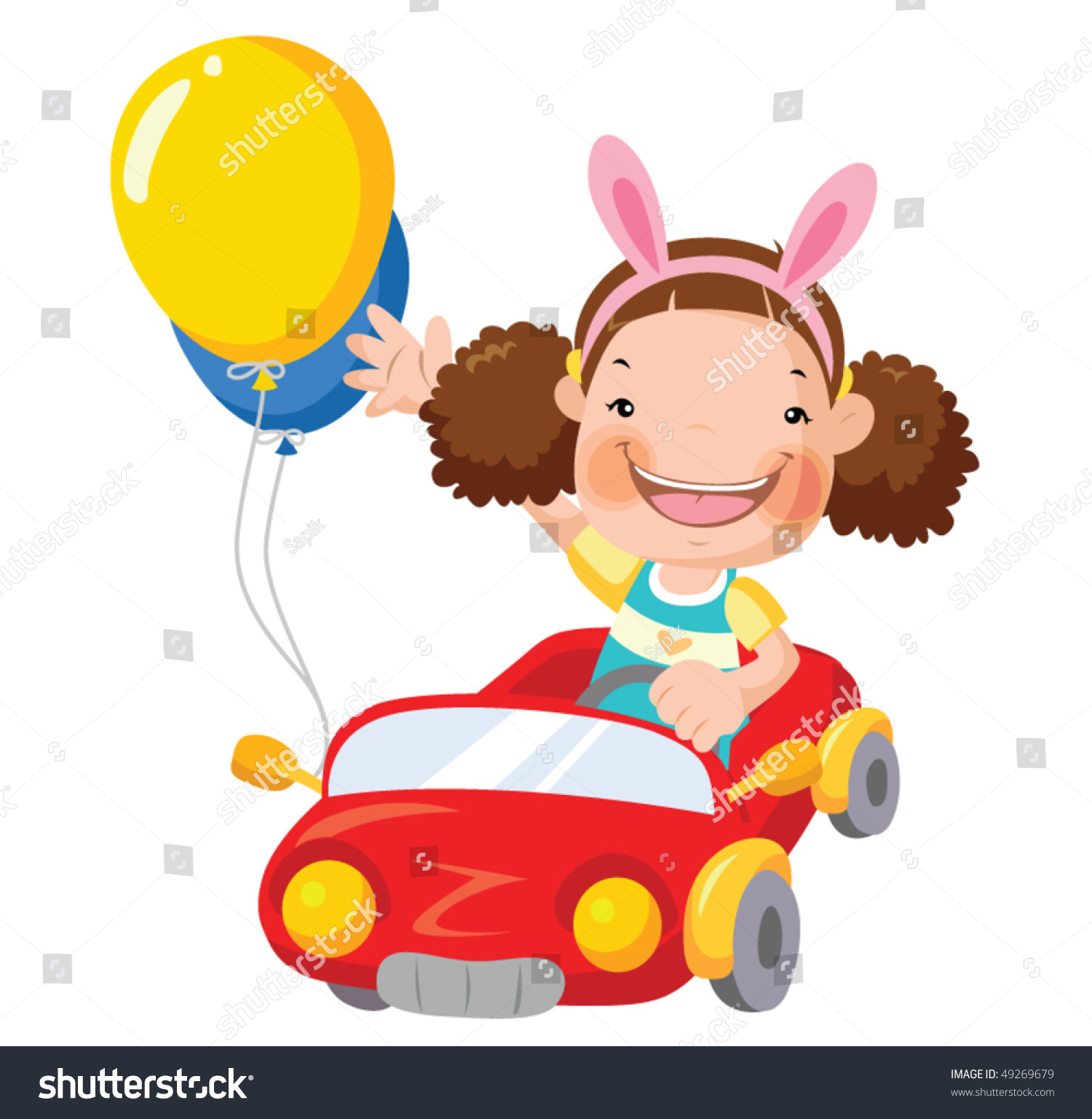 Little Girl Driving Red Car Cartoon Stock Vector 49269679 - Shutterstock