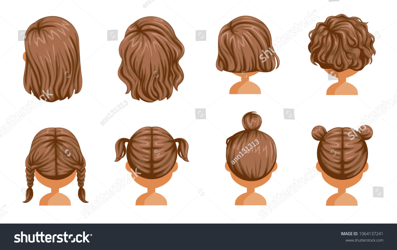 Little Girl Hair Rear View Set Stock Vector Royalty Free 1064137241