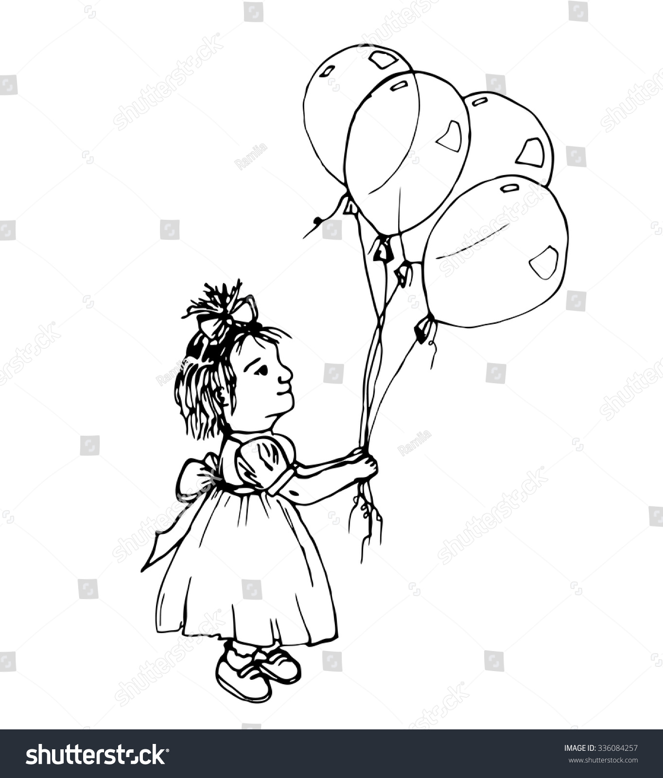 Little Girl Holding Balloons Hand Drawn Stock Vector 336084257 ...