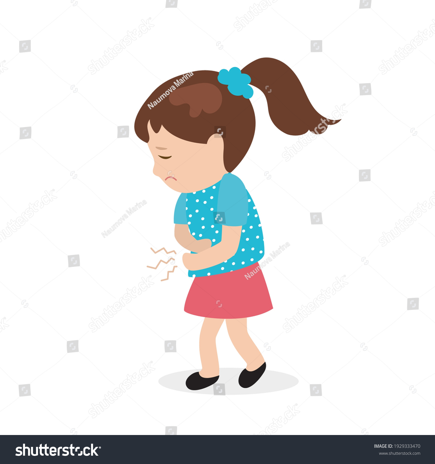 Little Girl Holding On Sore Belly Stock Vector (Royalty Free) 1929333470