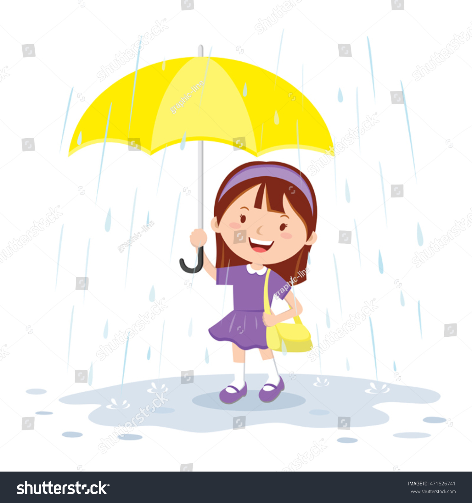 Little Girl Holding Umbrella Rain Vector Stock Vector (Royalty Free ...
