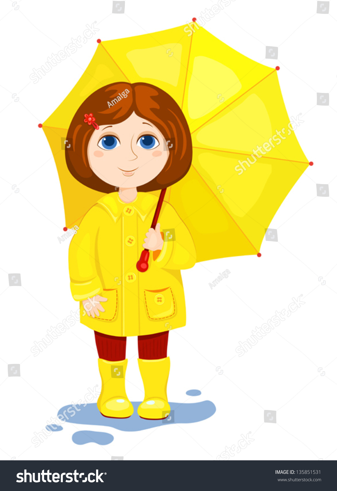 Little Girl Yellow Coat Umbrella Vector Stock Vector (Royalty Free ...