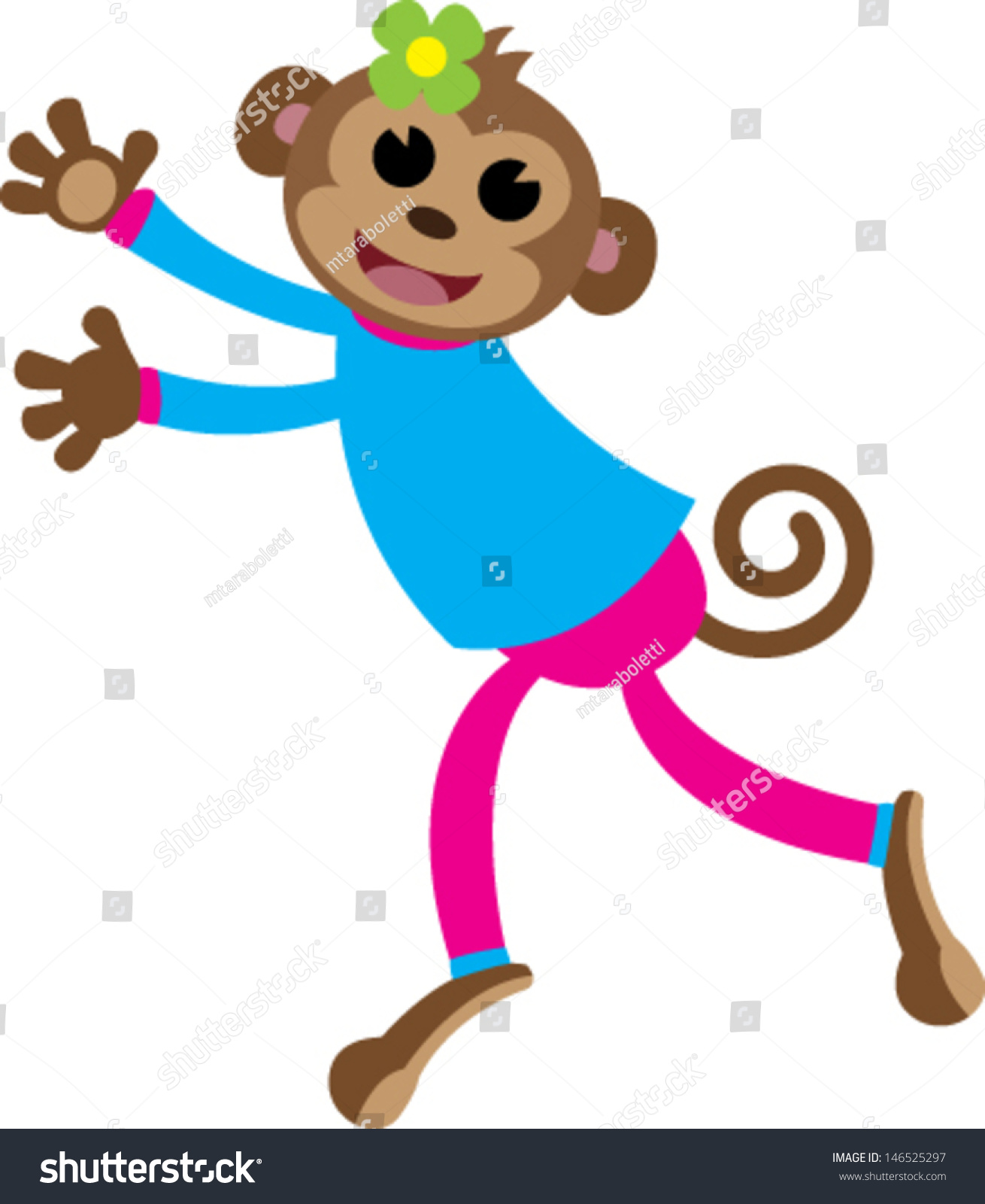 Little Girl Monkey Blue Pink Pajamas Stock Vector 146525297 - Shutterstock