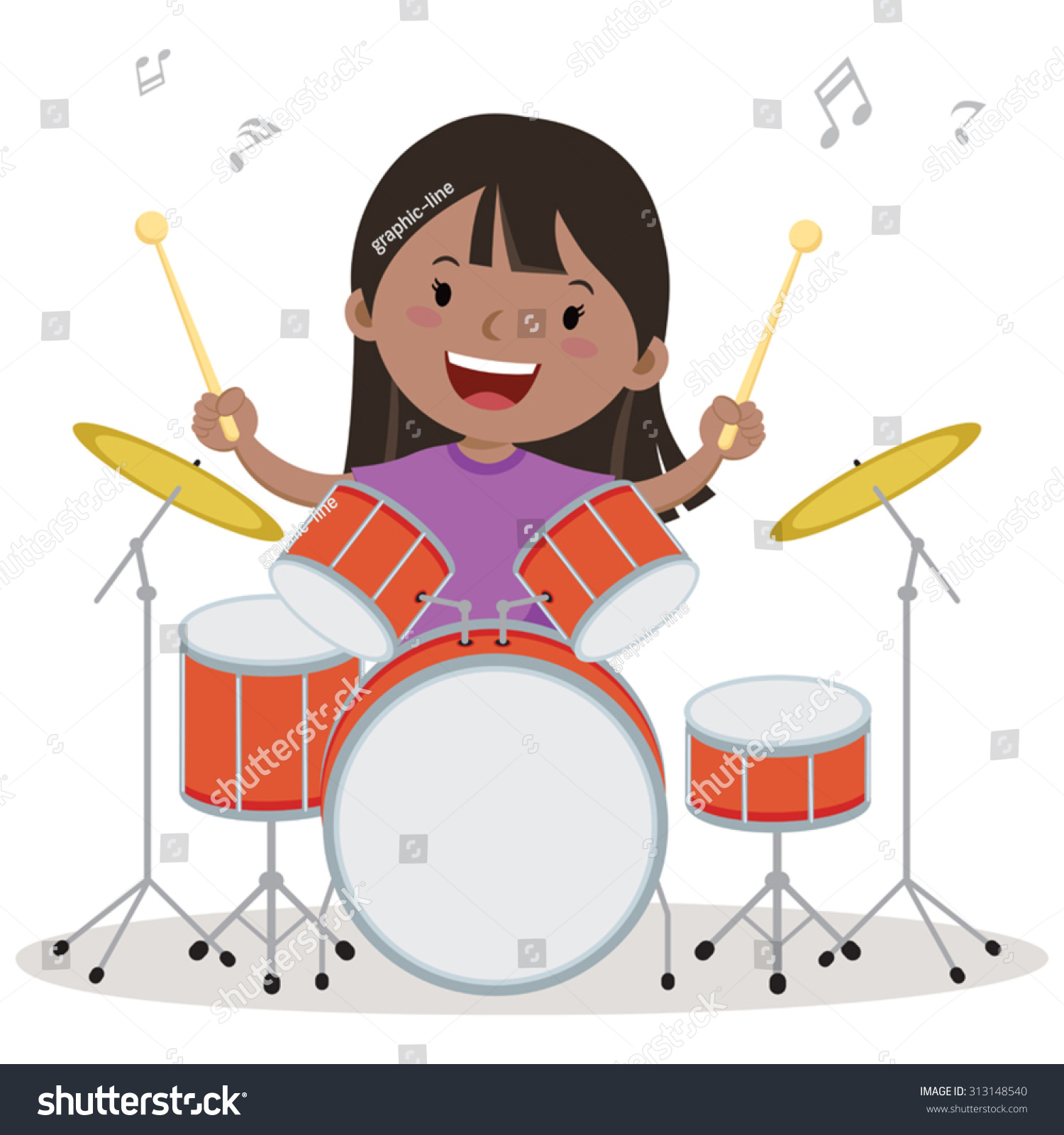 Little Girl Playing Drum. Vector Illustration Of A Little Girl Playing ...