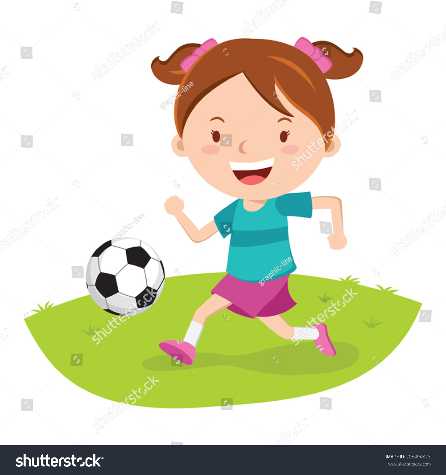 Little Girl Playing Soccer. Girl Kicking A Soccer Ball. Stock Vector ...