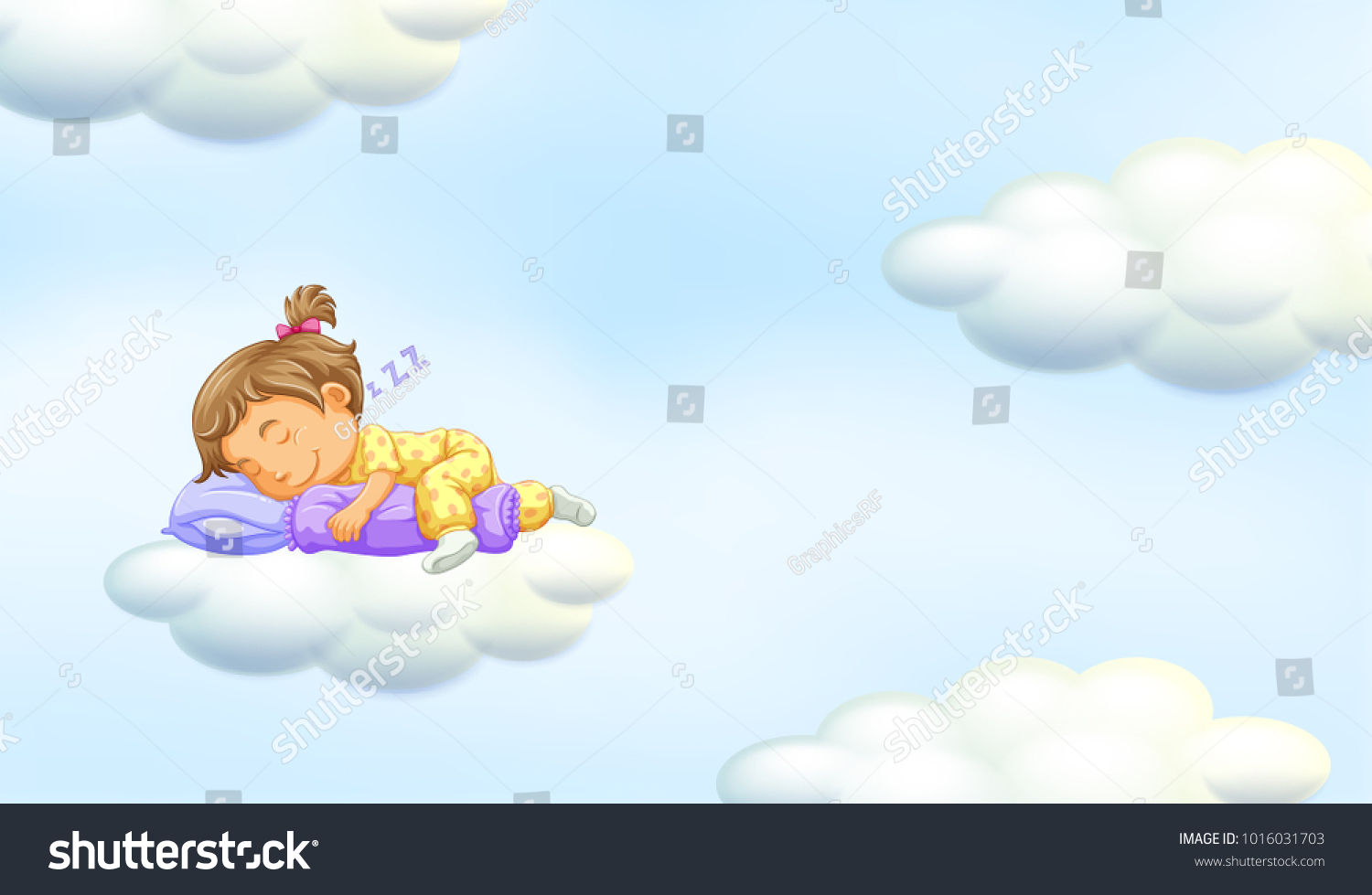 Little Girl Sleeping On Floating Cloud Stock Vector (Royalty Free ...