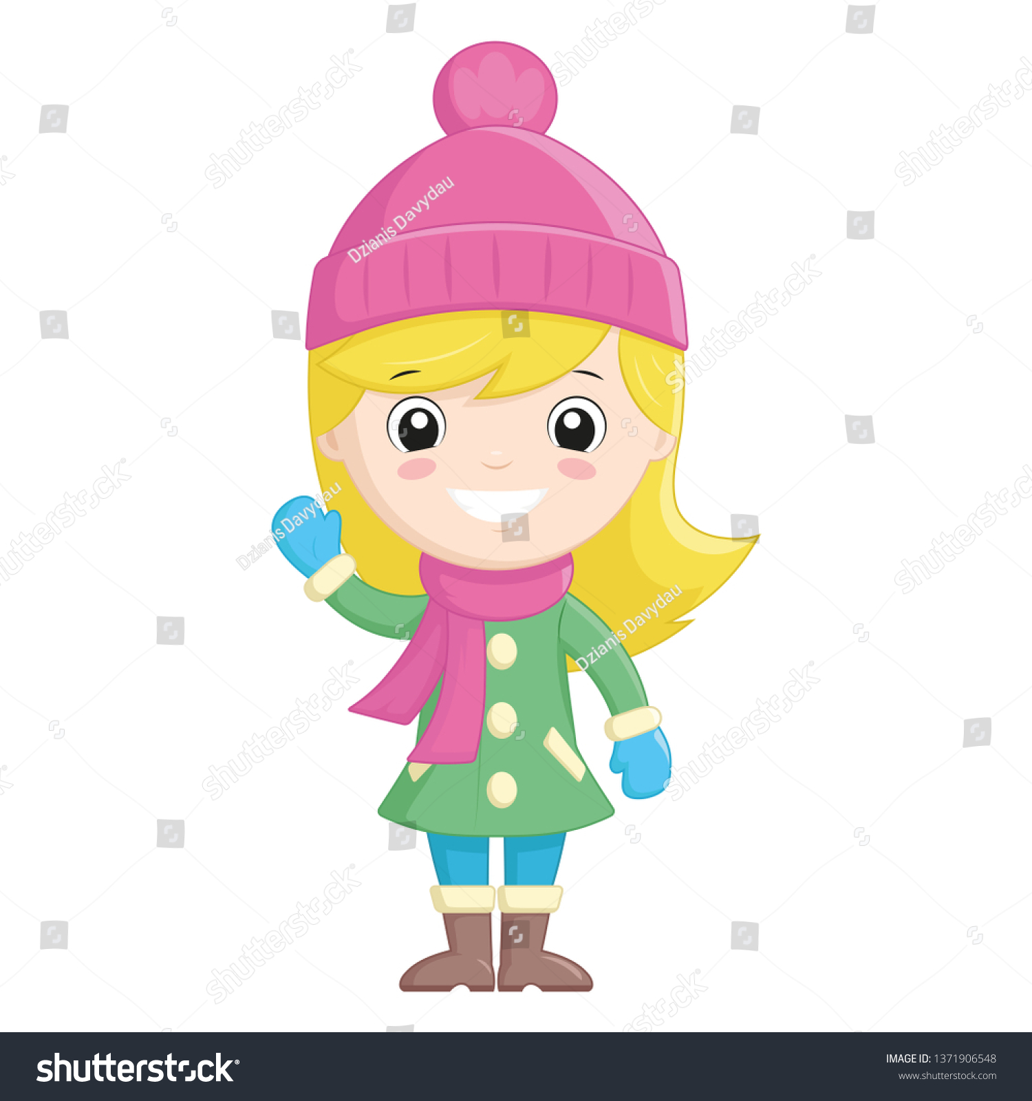 Little Girl Waving Hand Stock Vector (Royalty Free) 1371906548 ...