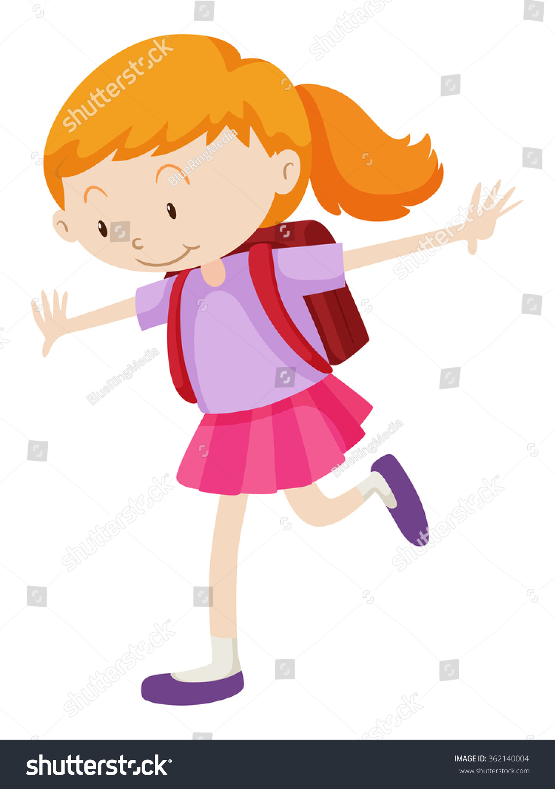 Little Girl Backpack On Her Back Stock Vector (Royalty Free) 362140004