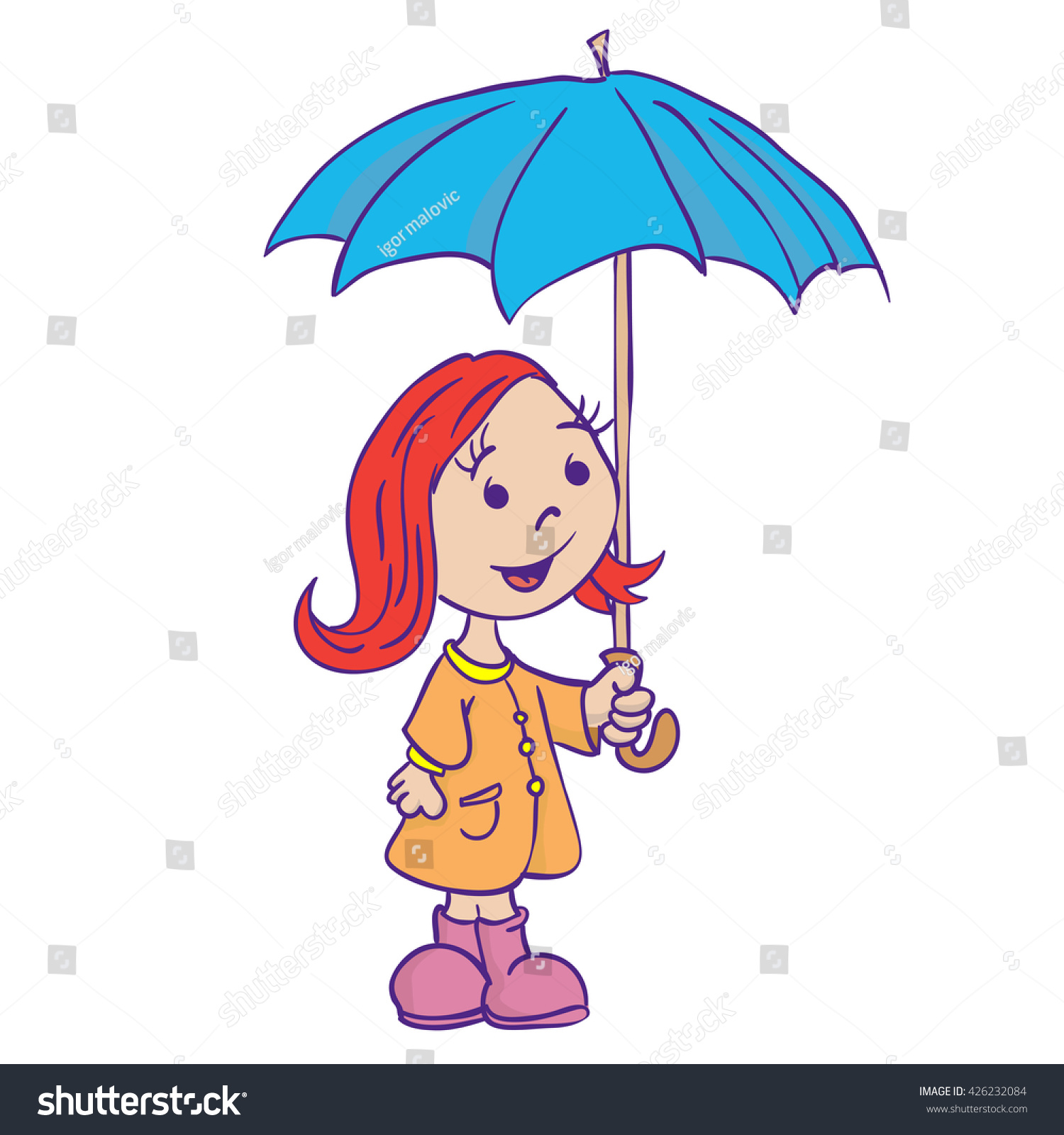 Little Girl Umbrella Cartoon Isolated On Stock Vector (Royalty Free ...