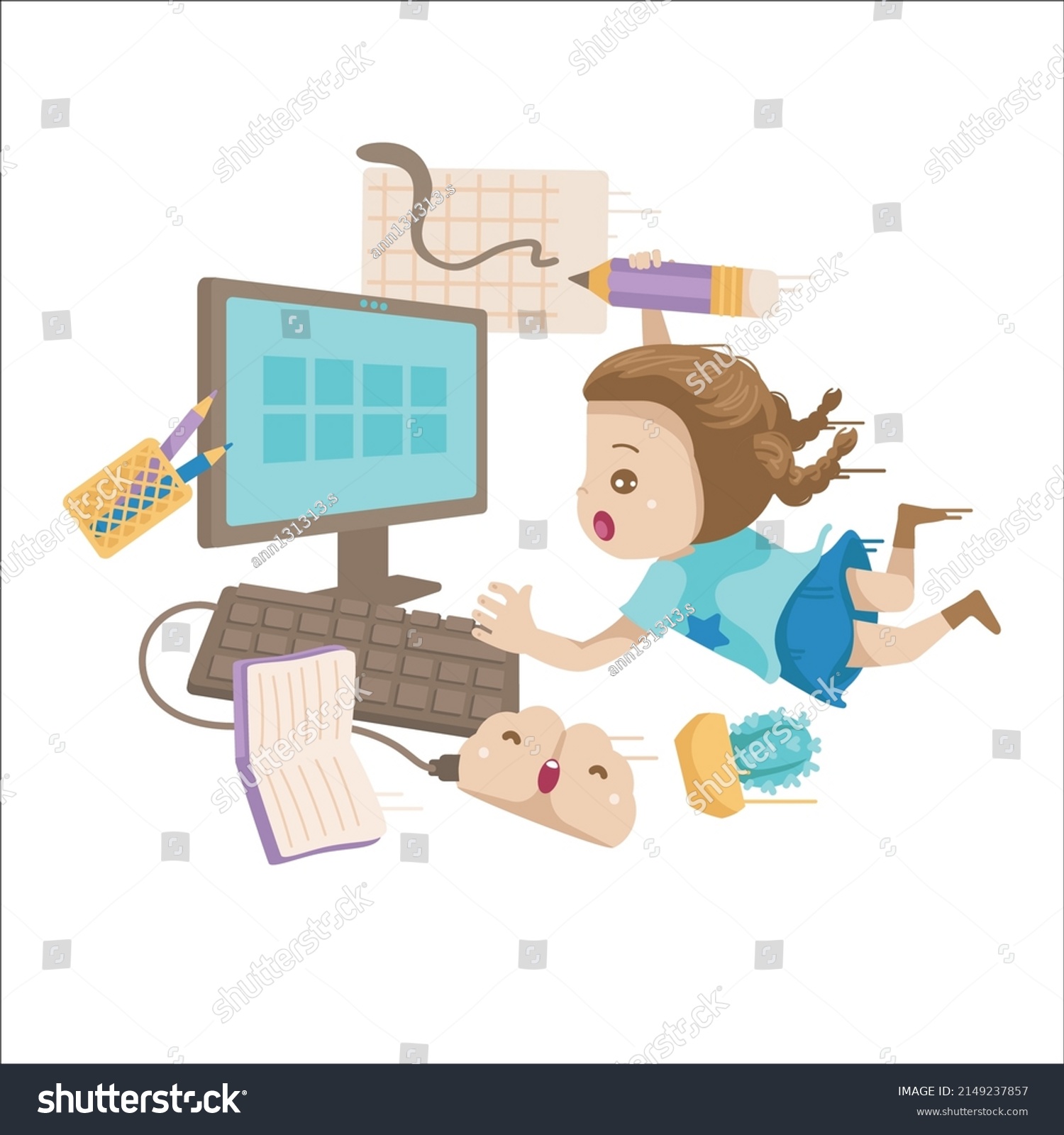 Little Girl Writing Code Kids Coding Stock Vector (Royalty Free ...