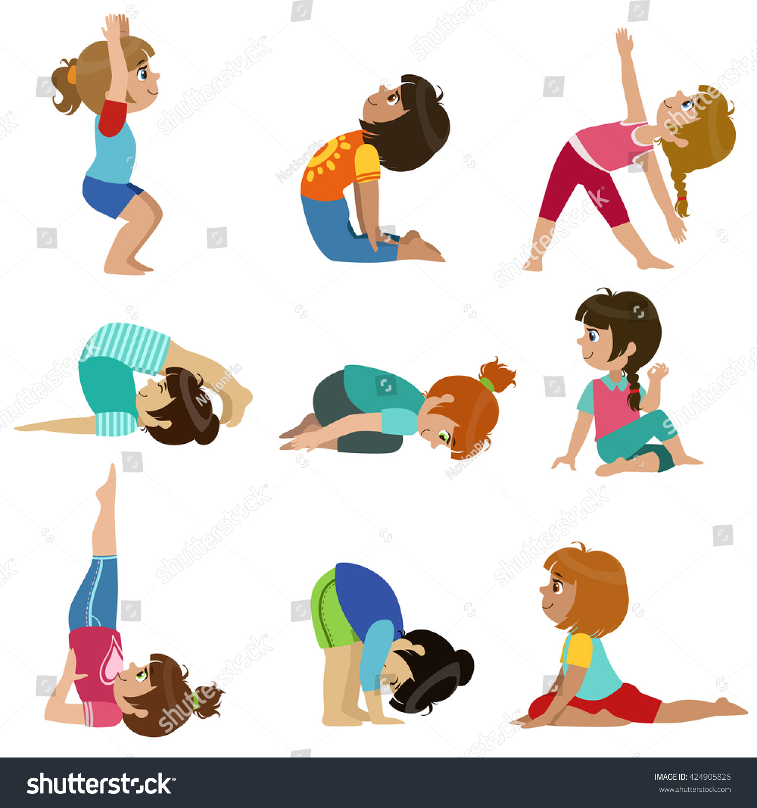 Little Girls Doing Yoga Set Bright Stock Vector (Royalty Free ...