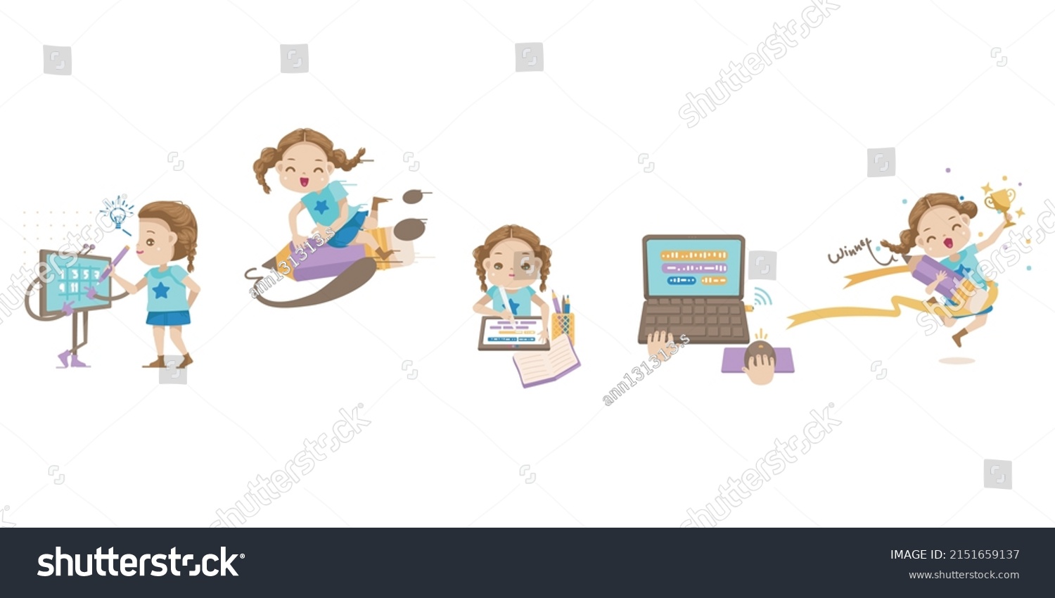 Little Girls Writing Code Kids Coding Stock Vector (Royalty Free ...