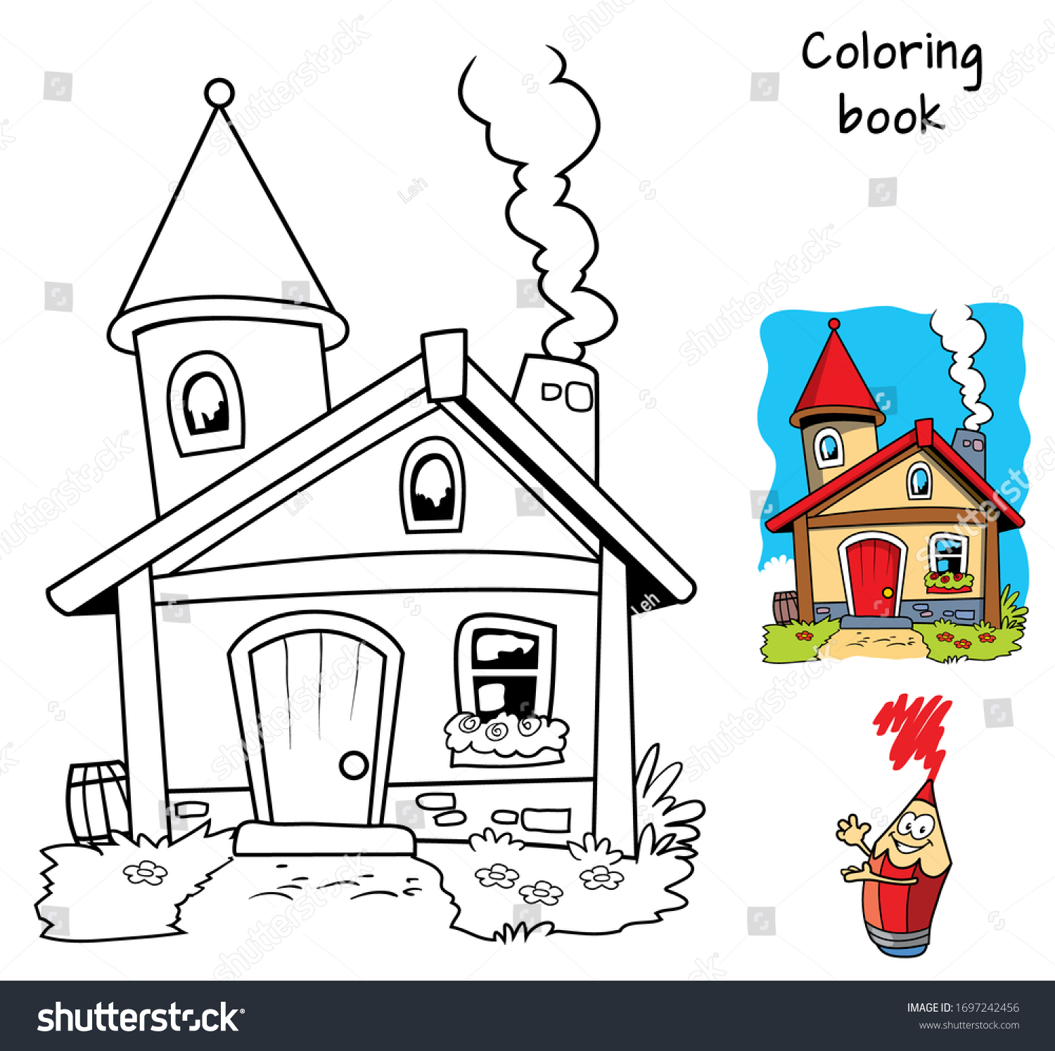 Little House Coloring Book Cartoon Vector Stockvektor (royaltyfri