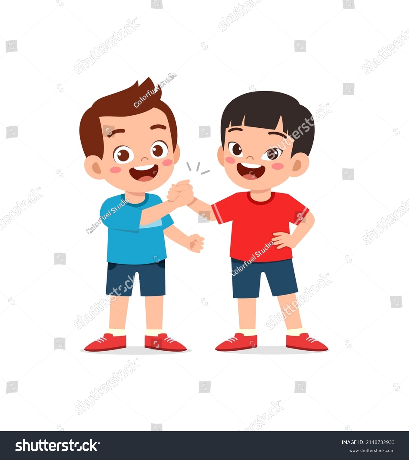 Little Kid Do Hand Shake Friend Stock Vector (Royalty Free) 2148732933 ...