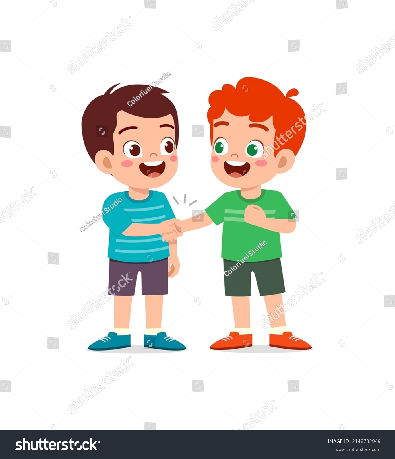 Little Kid Do Hand Shake Friend Stock Vector (Royalty Free) 2148732949 ...