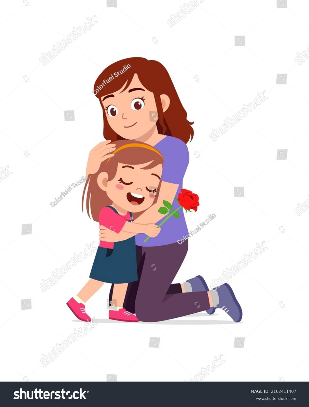 Little Kid Give Flower Mother Stock Vector (Royalty Free) 2162411407 ...