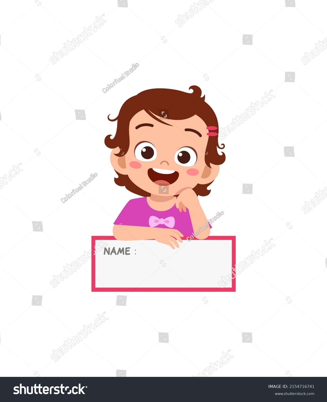 Little Kid Holding Name Tag Feel Stock Vector (royalty Free) 2154716741 