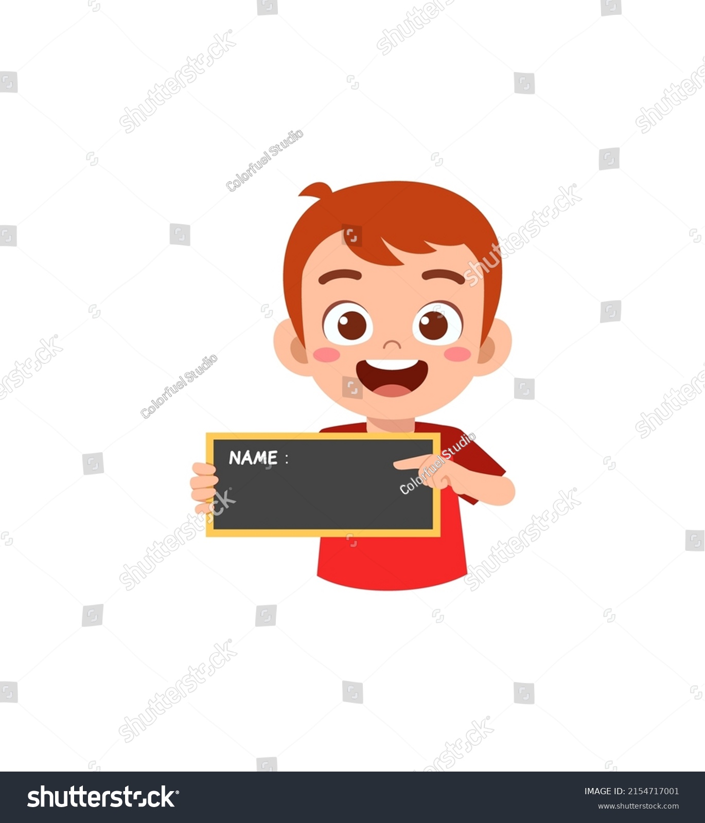 Little Kid Holding Name Tag Feel Stock Vector (Royalty Free) 2154717001 ...