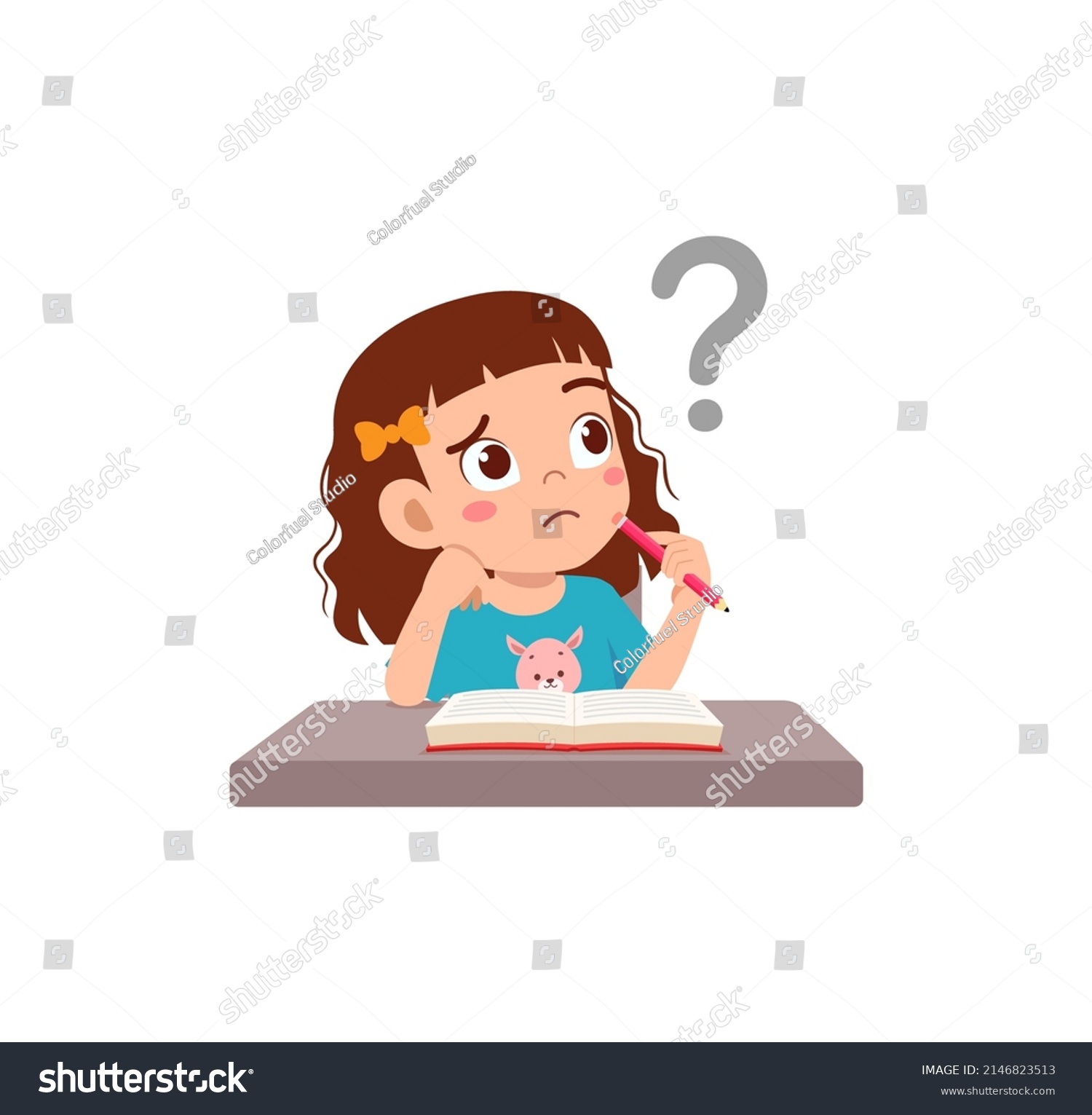 Little Kid Reading Book Feel Confused Stock Vector (Royalty Free ...