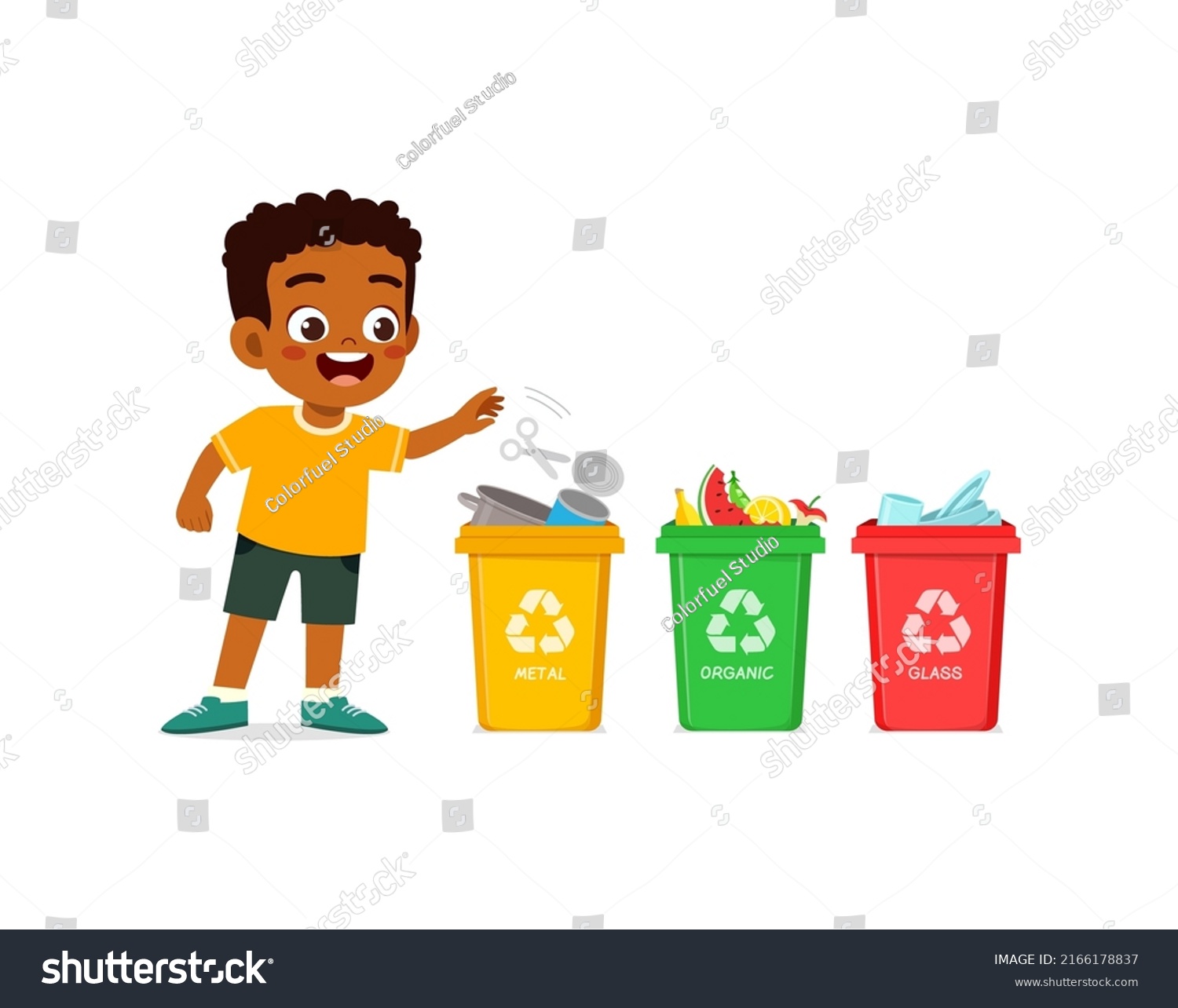 Little Kid Throw Metal Waste Recycle Stock Vector (Royalty Free ...