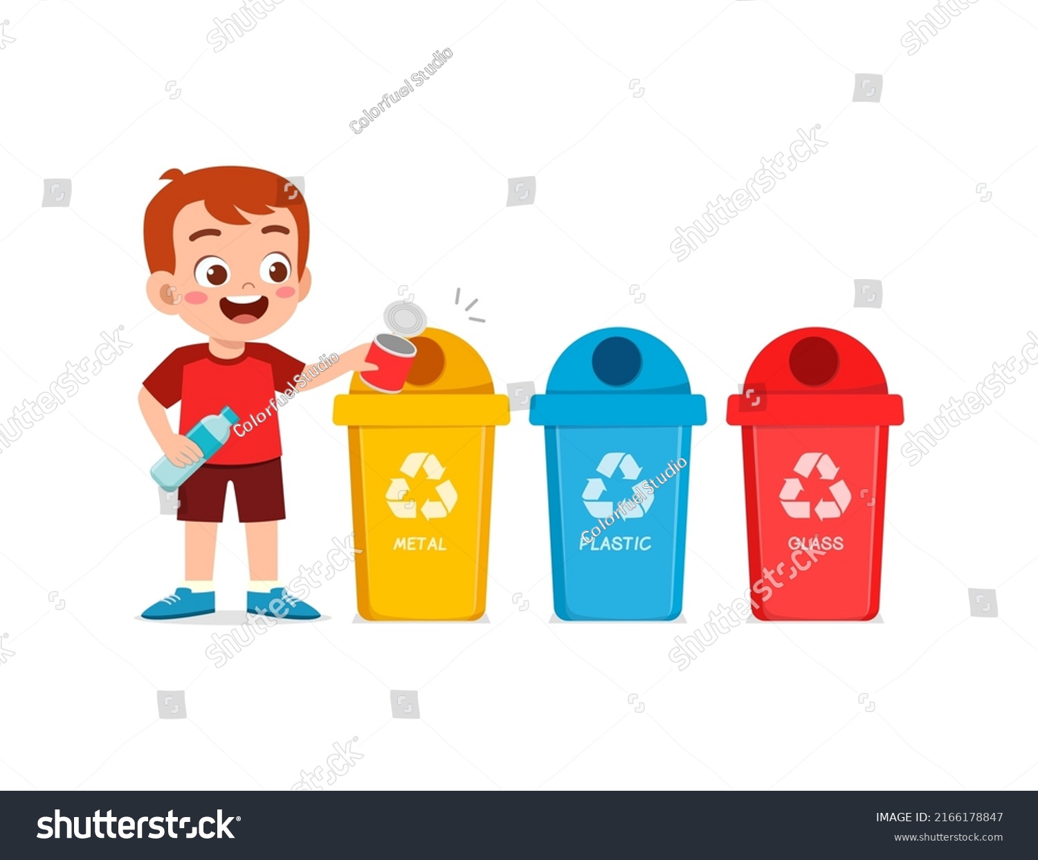 Little Kid Throw Metal Waste Recycle Stock Vector (royalty Free 