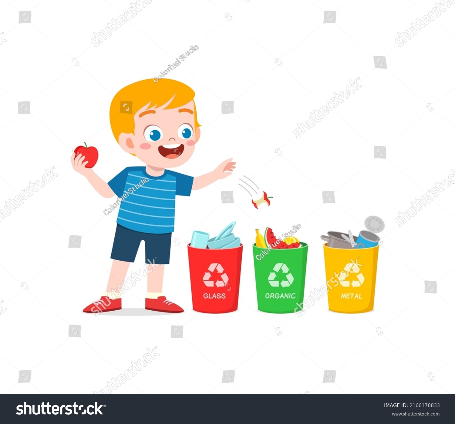 Little Kid Throw Organic Waste Recycle Stock Vector (Royalty Free ...