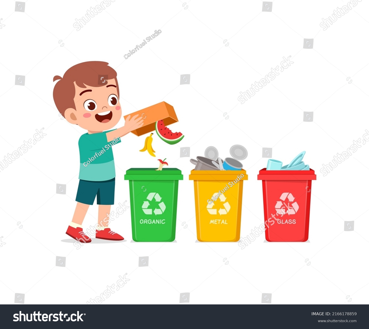 Little Kid Throw Organic Waste Recycle Stock Vector (Royalty Free ...