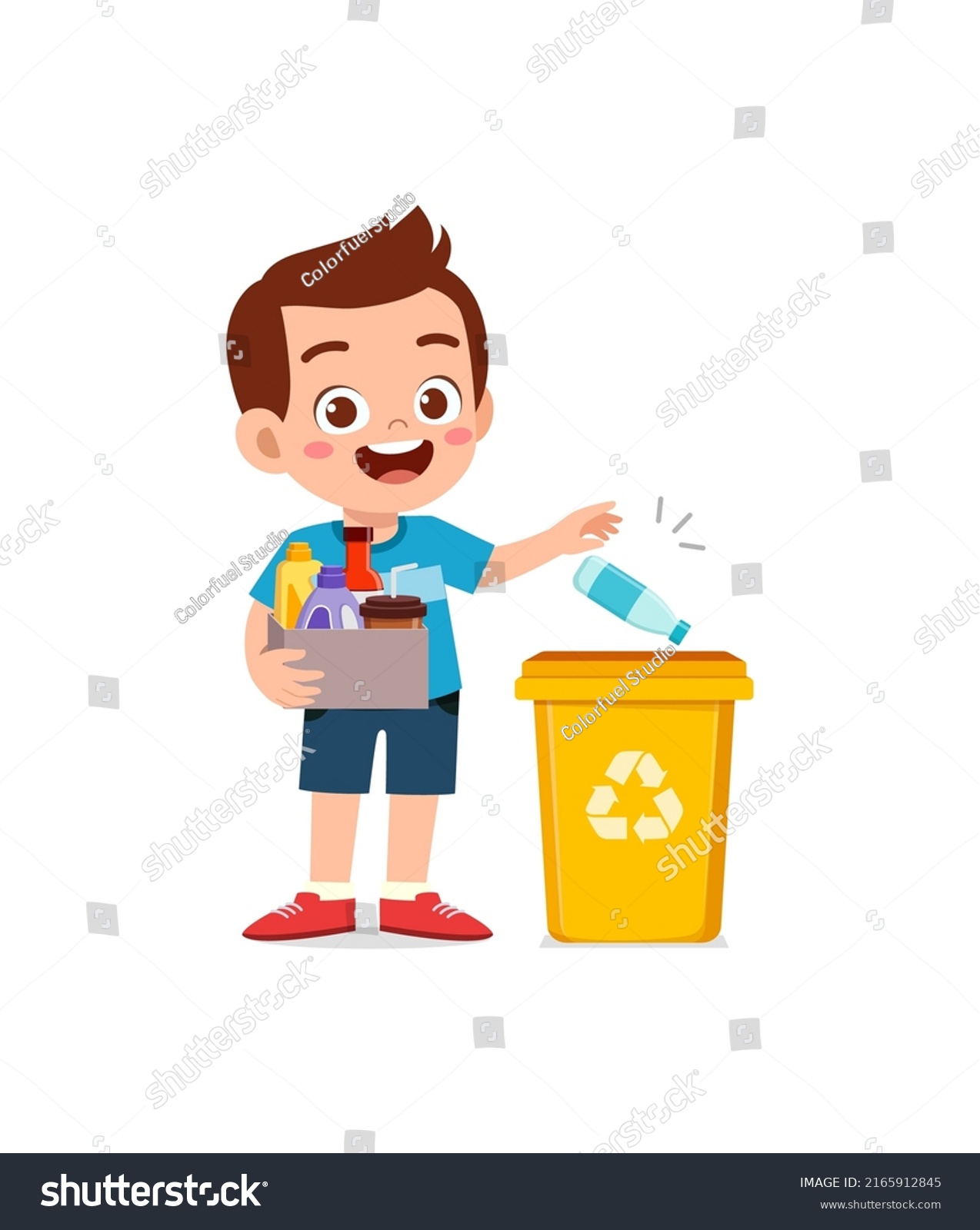 Little Kid Throw Trash Trash Bin Stock Vector (Royalty Free) 2165912845 ...