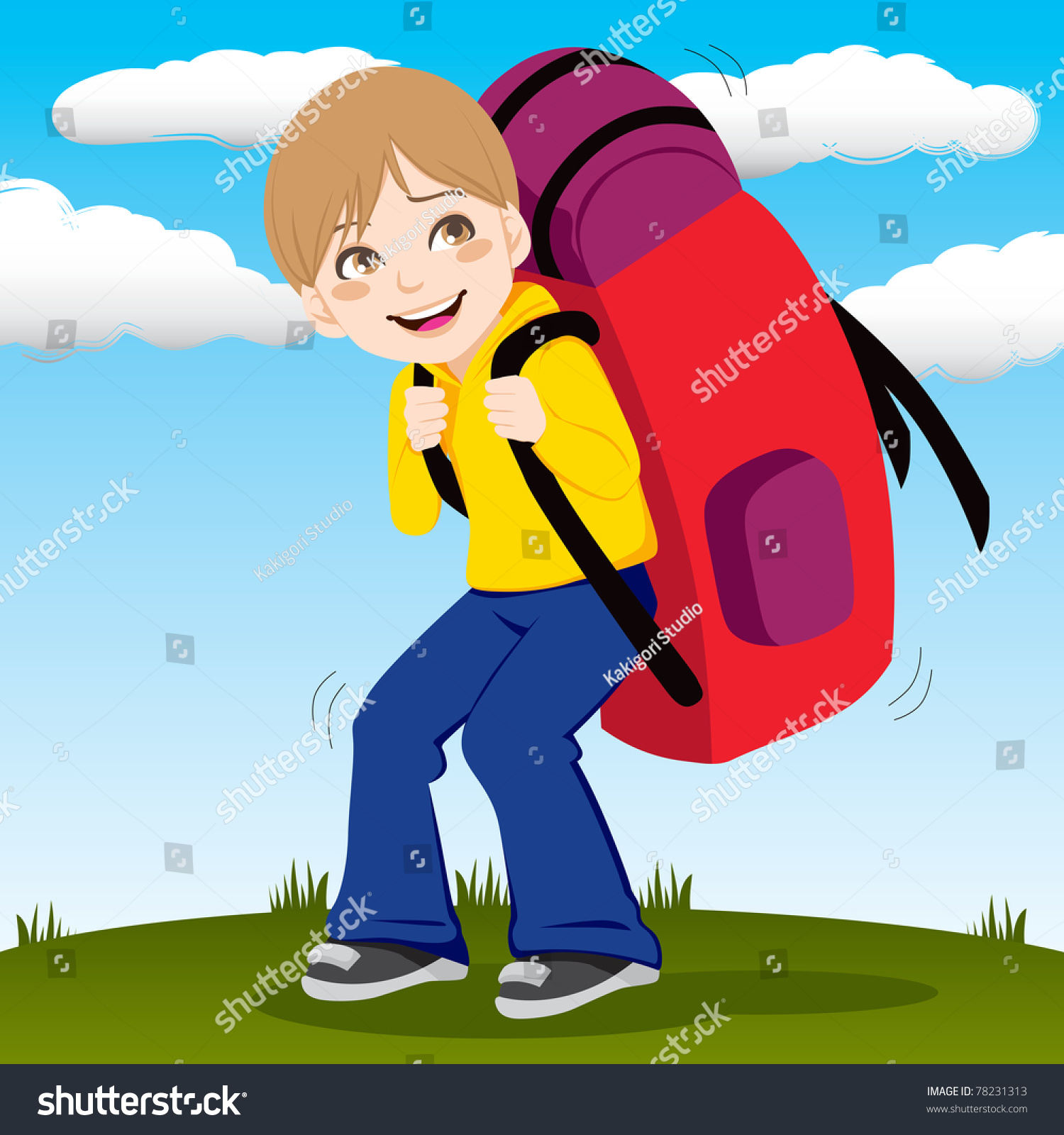 Little Kid Walking Outdoors Carrying Huge Stock Vector 78231313 ...