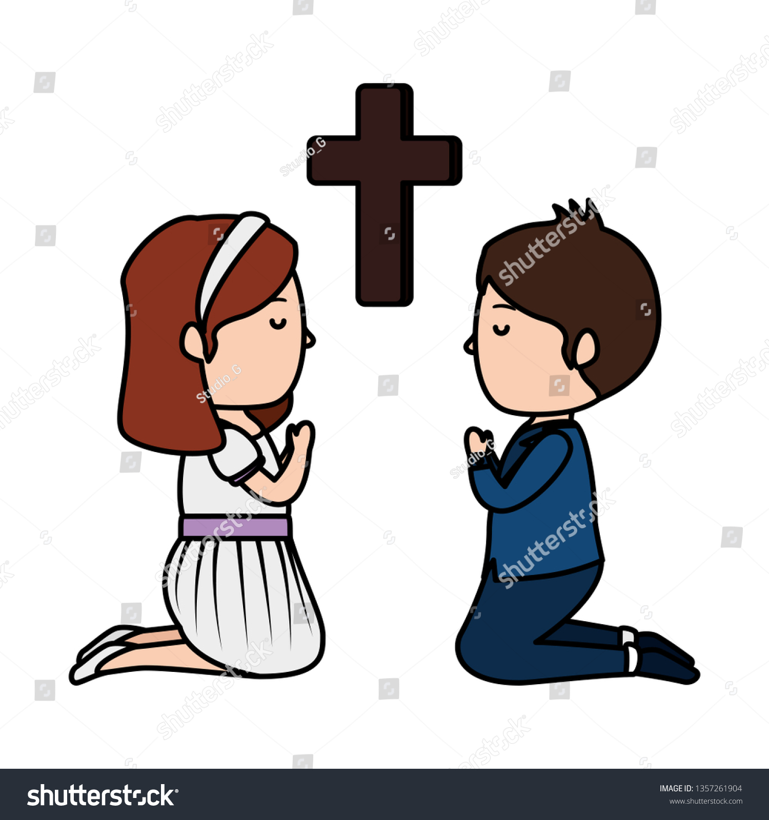 Little Kids Kneeling Cross First Communion Stock Vector (Royalty Free ...