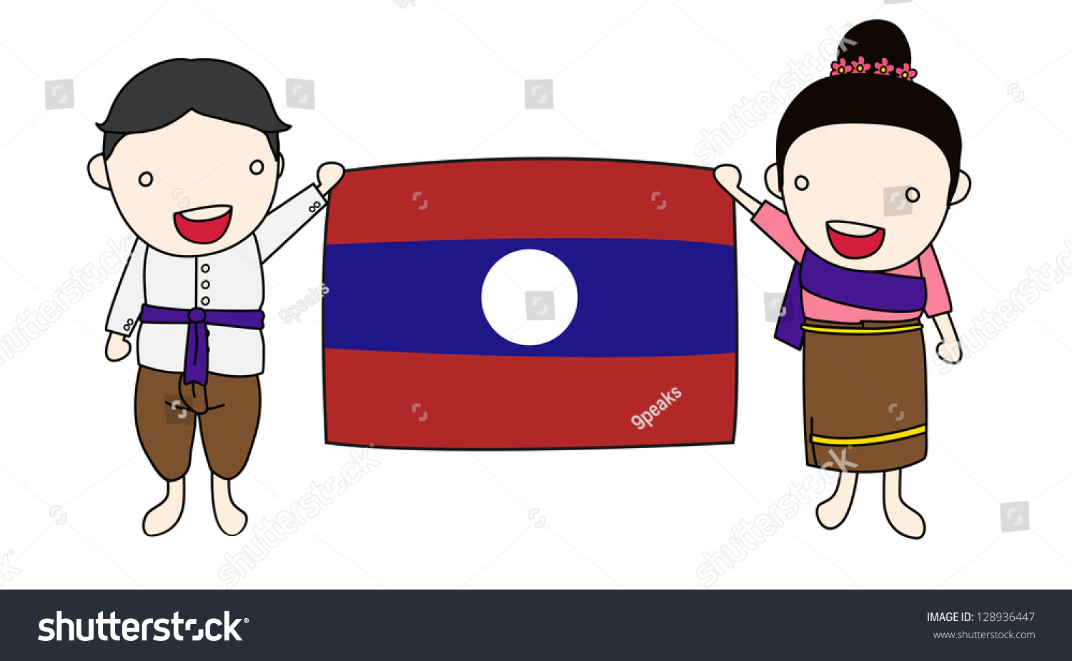 Little Laos Boy Girl Laos Flag Stock Vector 128936447 - Shutterstock