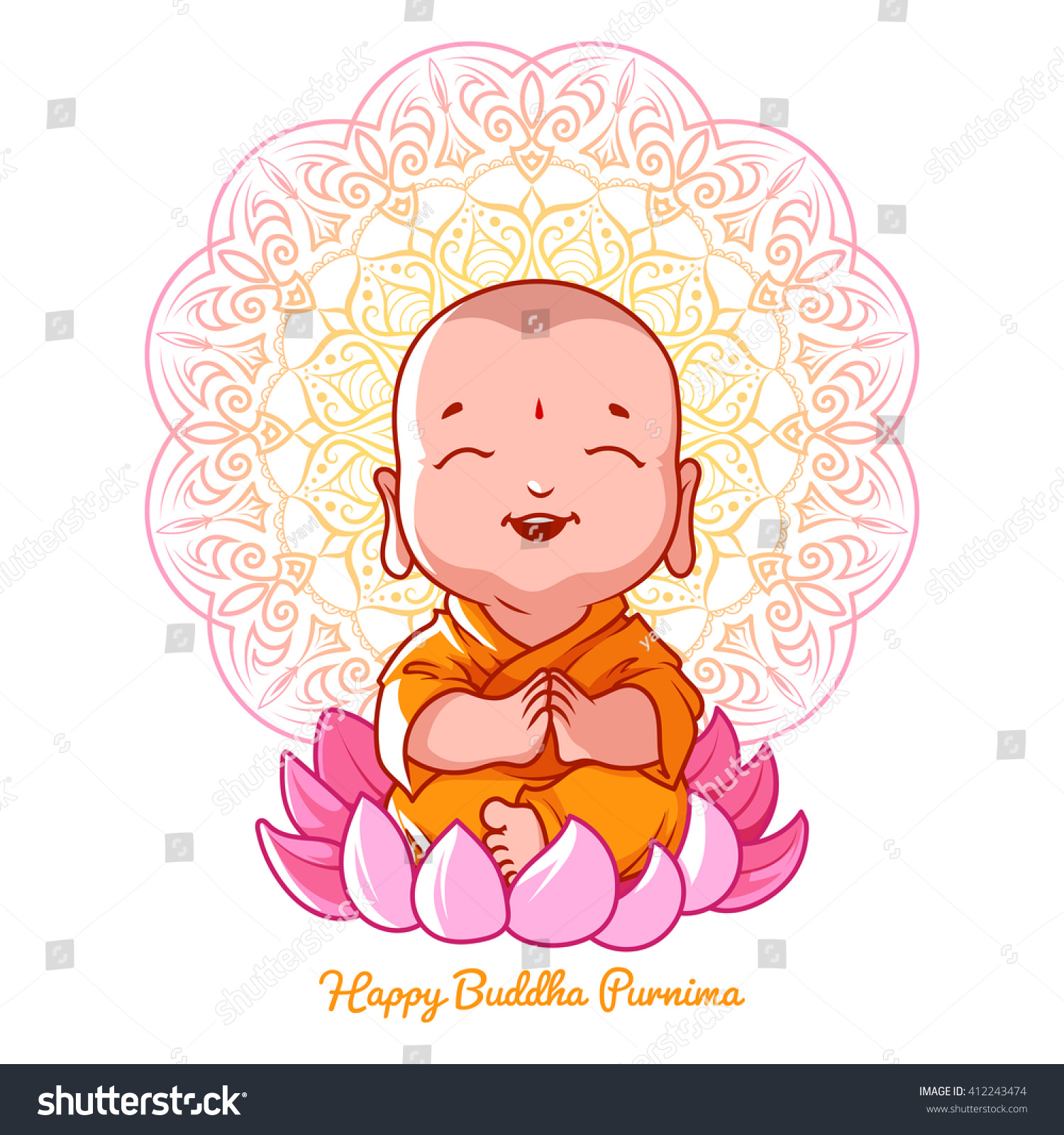 Petit Bouddha Meditant Sur Le Lotus Caractere Image Vectorielle De Stock Libre De Droits