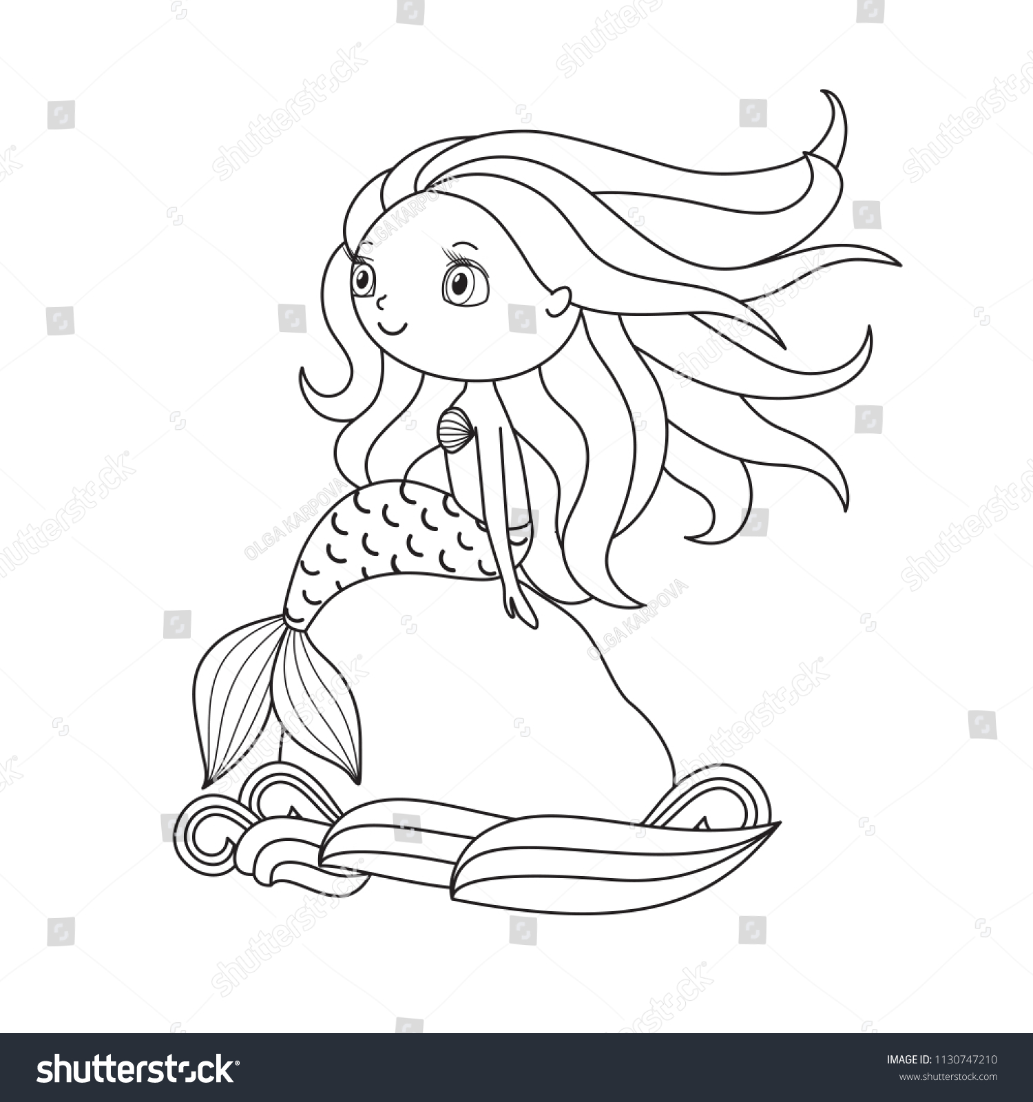 Little Mermaid Windy Hair Outline Drawing Stock Vector (Royalty Free ...