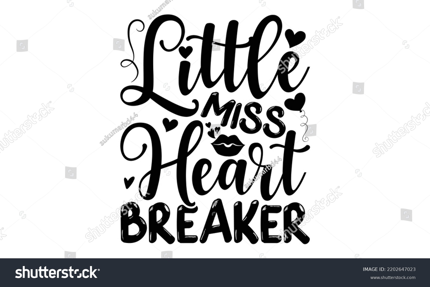 SVG of Little Miss Heart Breaker - Valentine's Day t shirt design, Hand drawn lettering phrase isolated on white background, Valentine's Day 2023 quotes svg design. svg