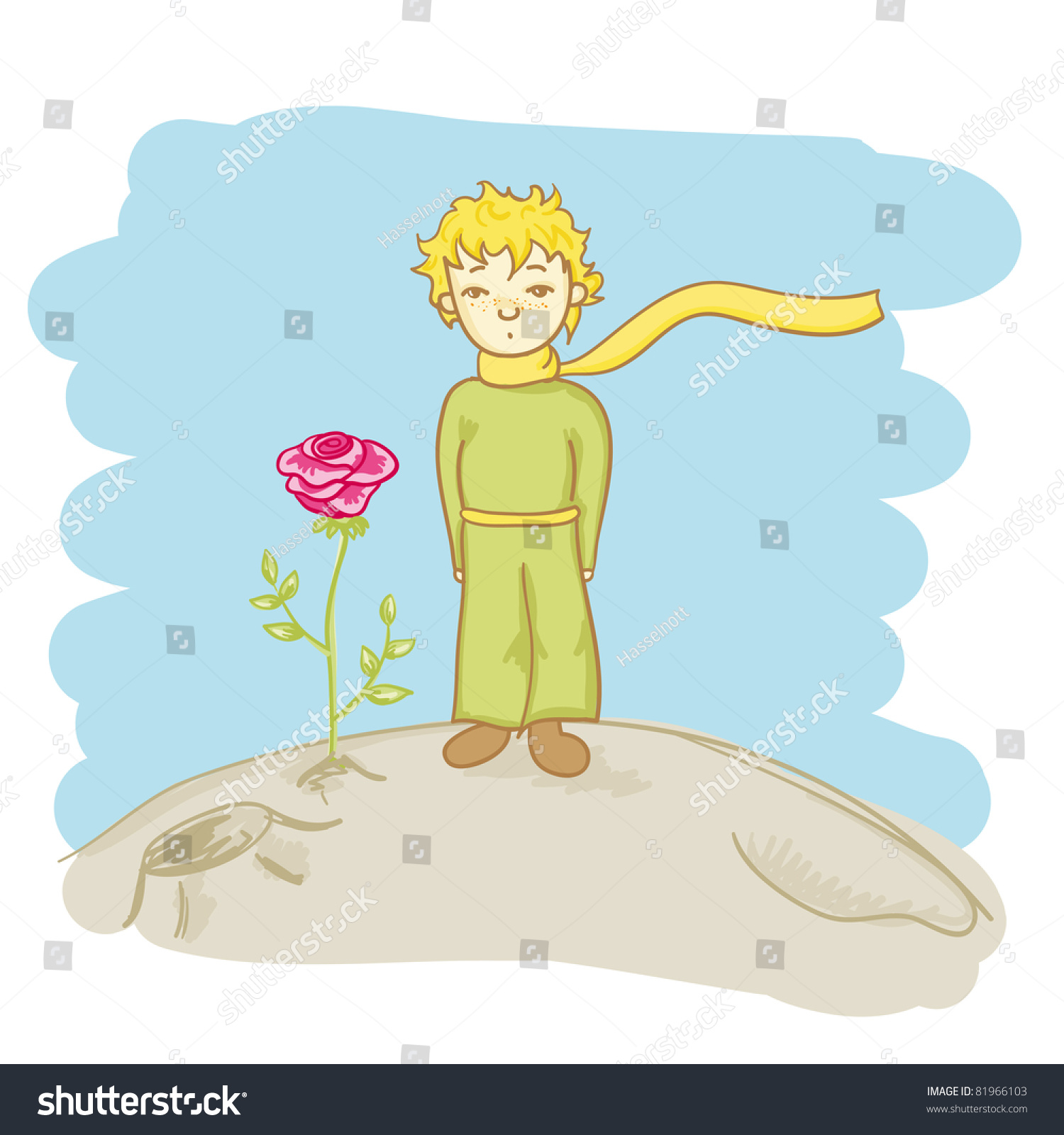 Little Prince And His Rose Vector Illustration - 81966103 : Shutterstock